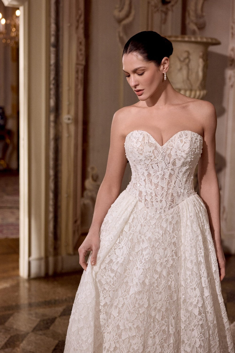Strapless Basque-Waist Lace Ball Gown With Buttons by Justin Alexander — image 2 of 4