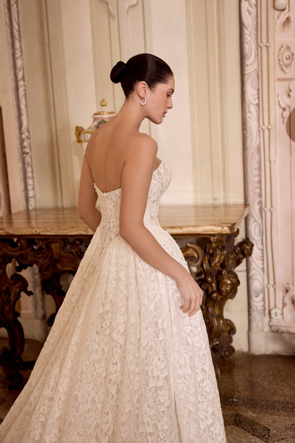 Strapless Basque-Waist Lace Ball Gown With Buttons | Kleinfeld Bridal Strapless Basque-Waist Lace Ball Gown With Buttons | Kleinfeld Bridal
