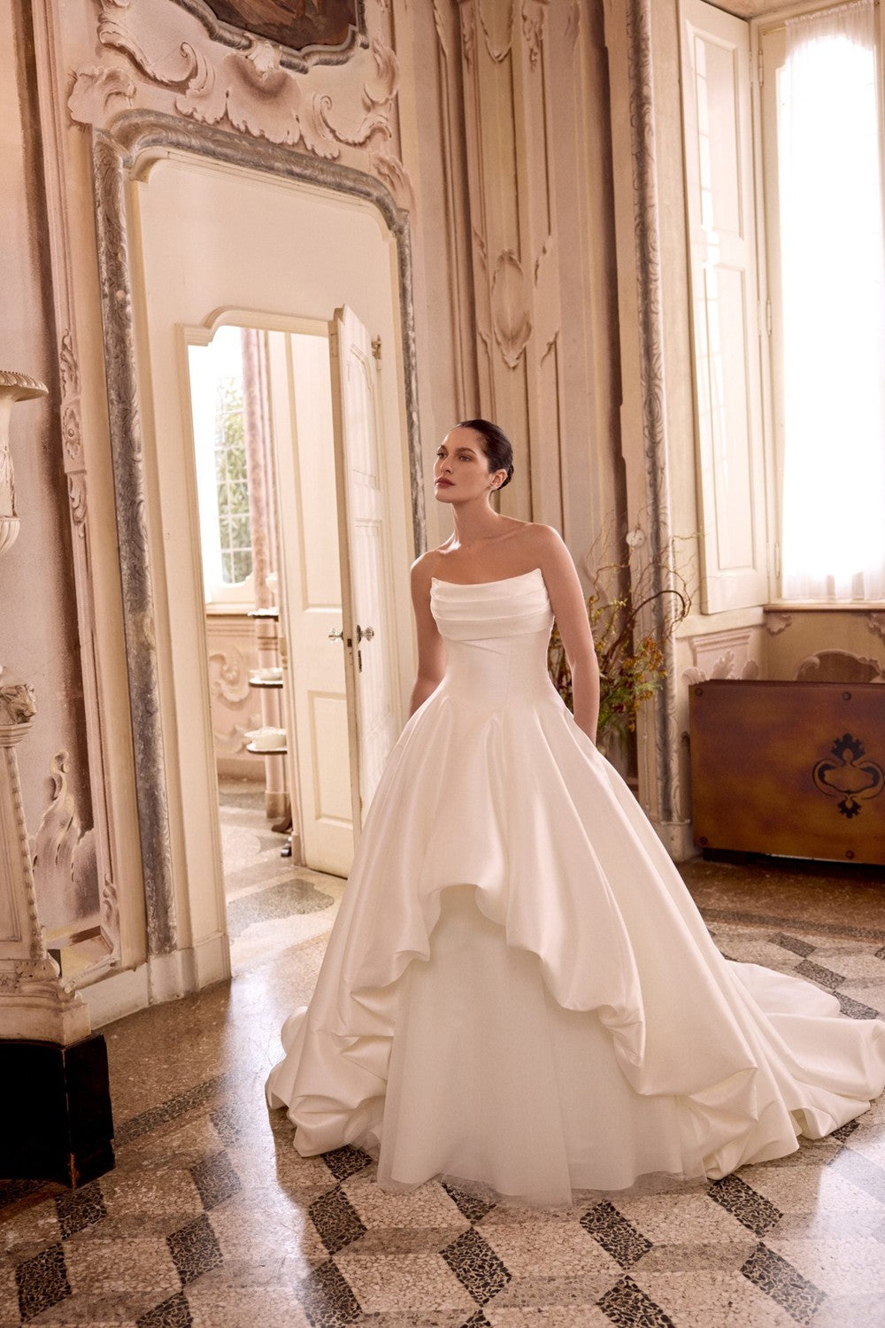 Strapless Silk Ball Gown With High-Low Bubble Hem | Kleinfeld Bridal