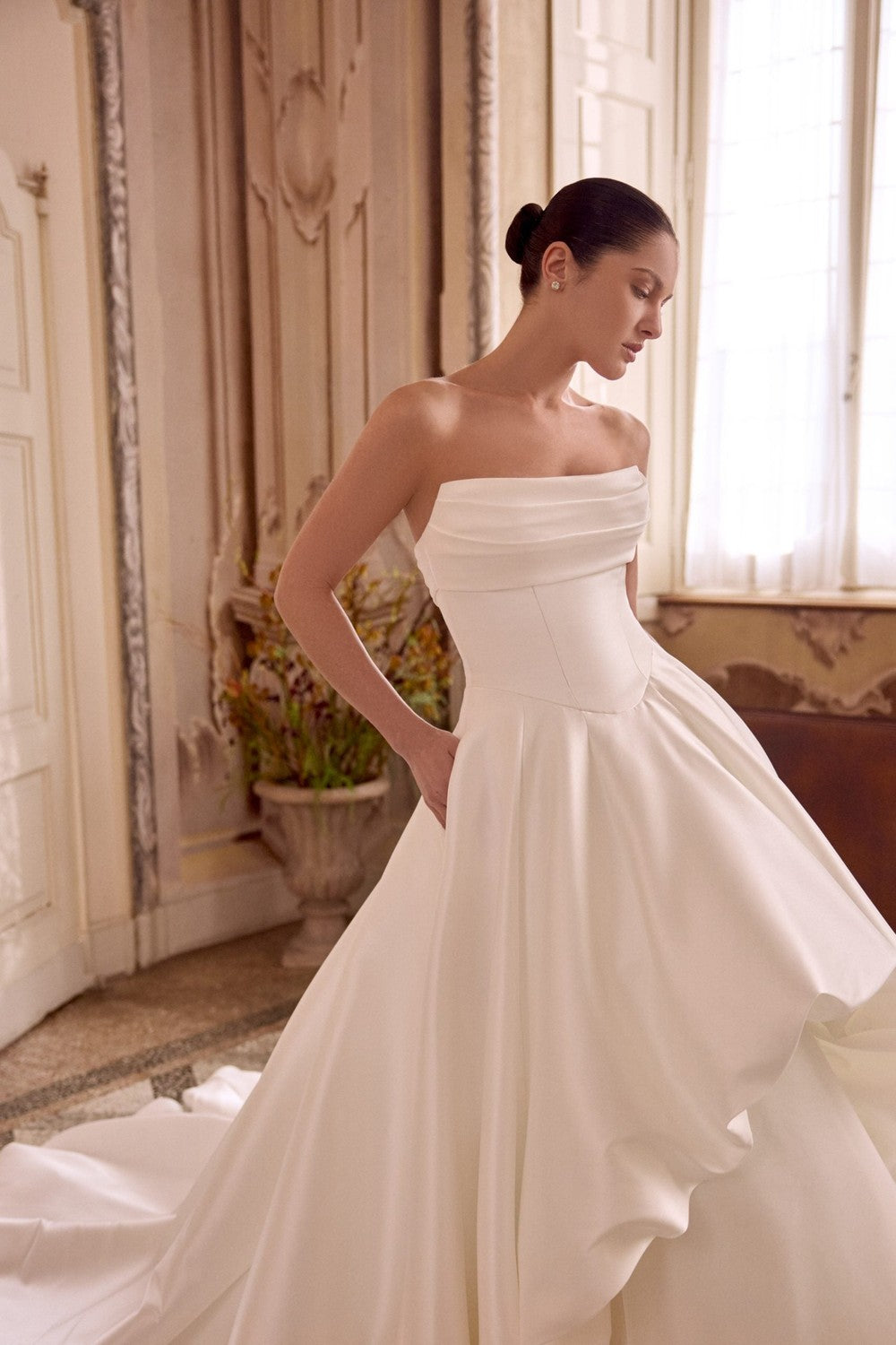 brennan's brunch dress code Strapless Silk Ball Gown With High-Low Bubble Hem