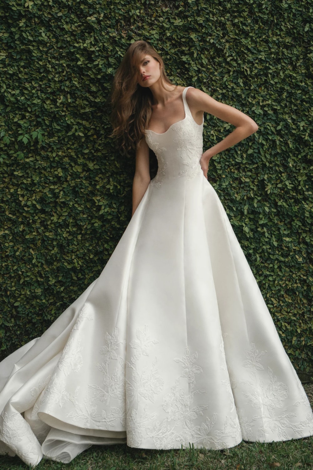 Classic A-Line Wedding Dress with Floral Embroidered Appliqués by Anne Barge — image 1 of 3