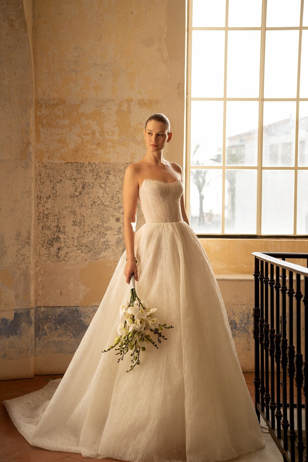 Chic Lace And Tulle Plissé Ball Gown With Detachable Neck Scarf by Lee Petra Grebenau — image 1 of 2