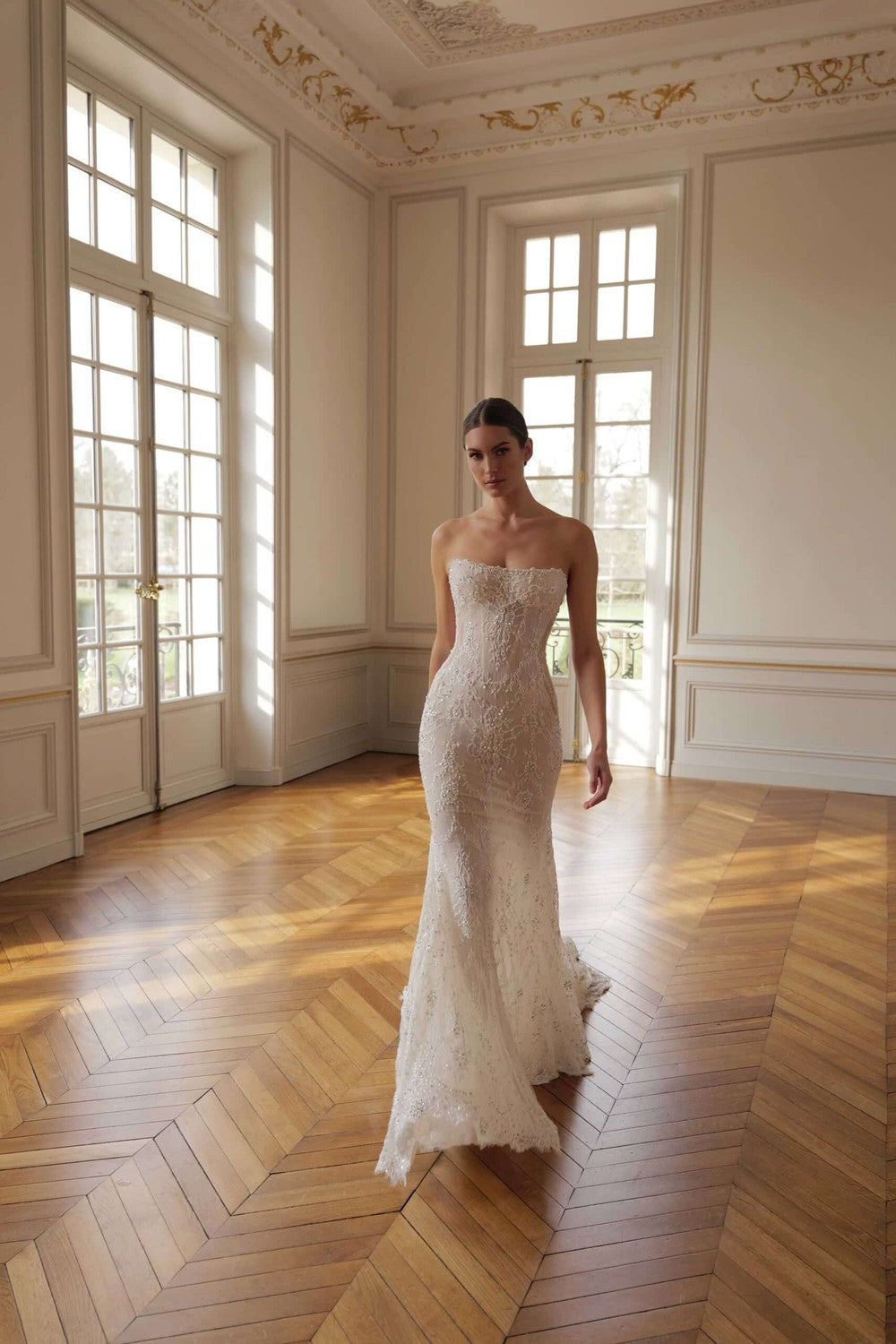 Embellished Lace Sheath Wedding Dress With Detachable Bolero by Lee Petra Grebenau — image 2 of 3