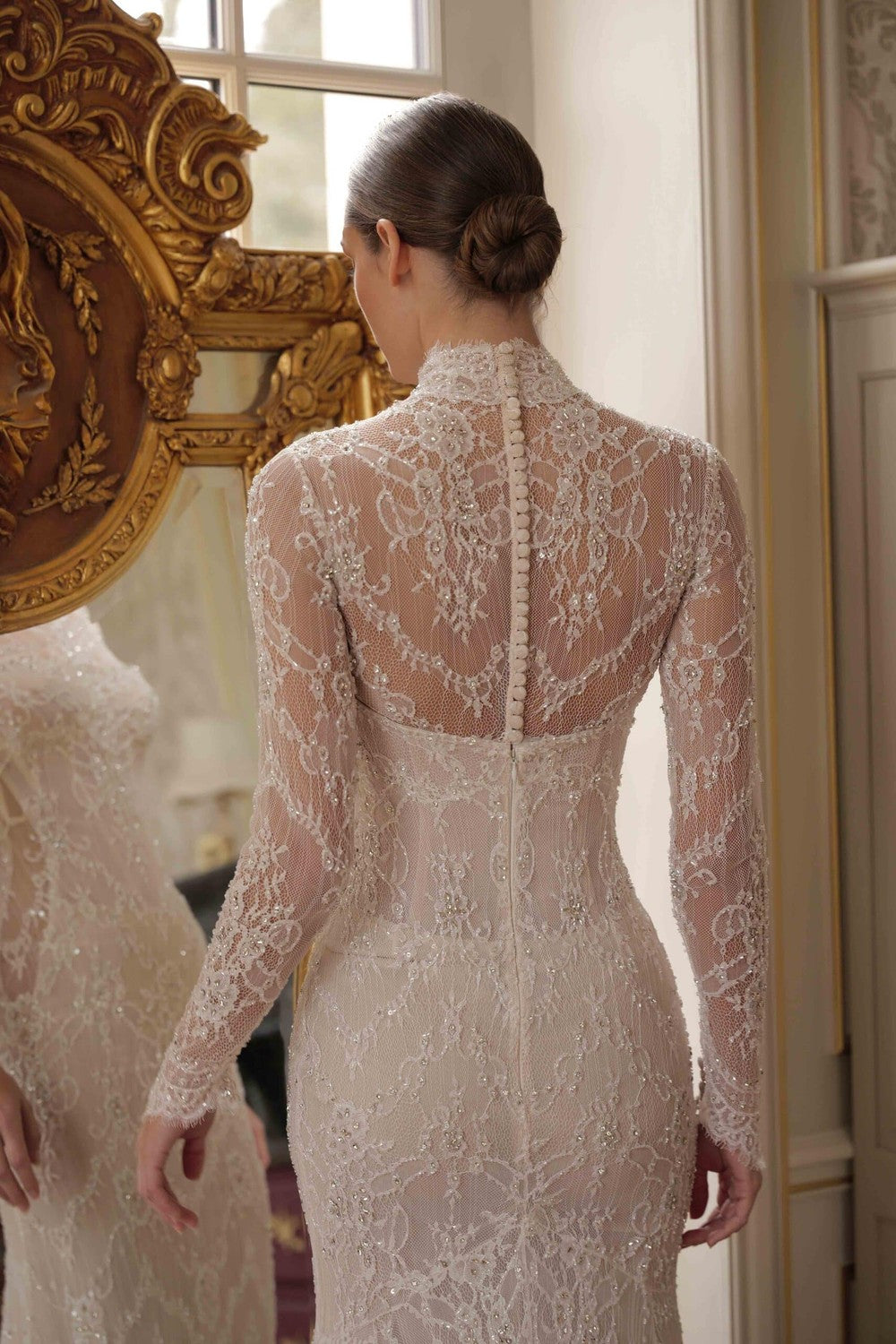 Embellished Lace Sheath Wedding Dress With Detachable Bolero