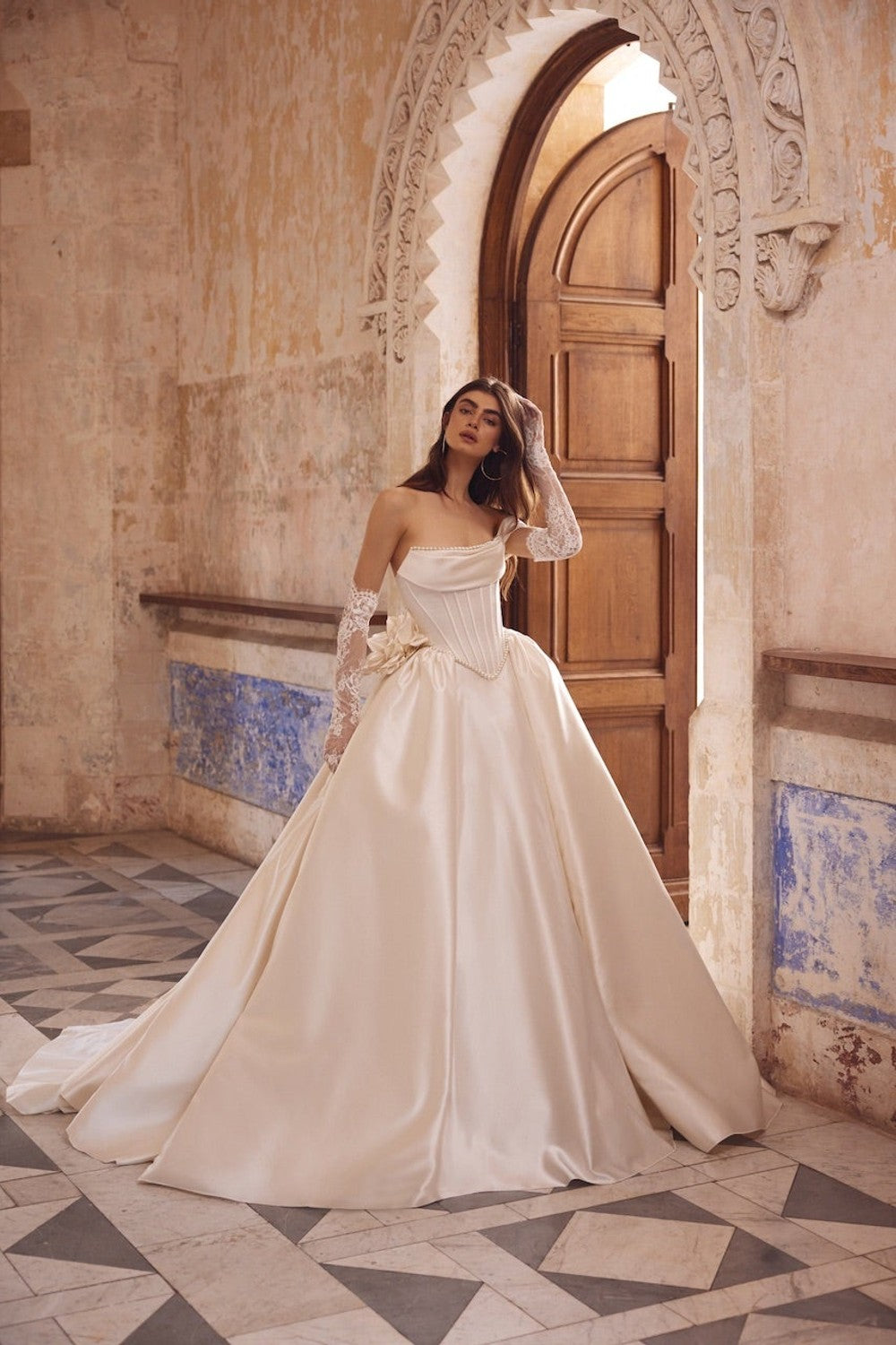 Grand Satin Basque Waist Ball Gown by Love by Pnina Tornai — image 1 of 2