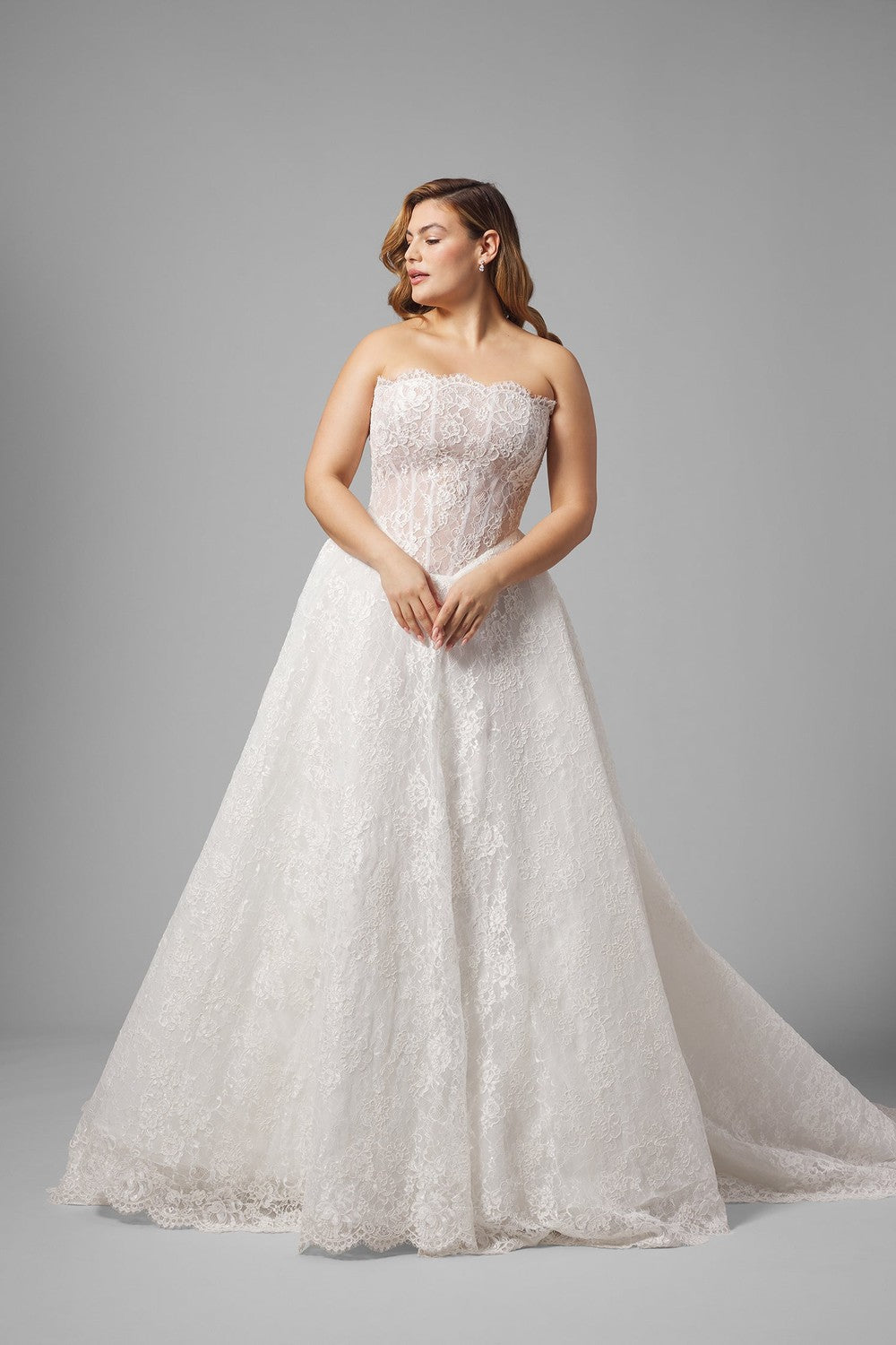 Plus-Size Romantic Basque-Waist Lace A-Line Wedding Dress by Love by Pnina Tornai — image 1 of 3