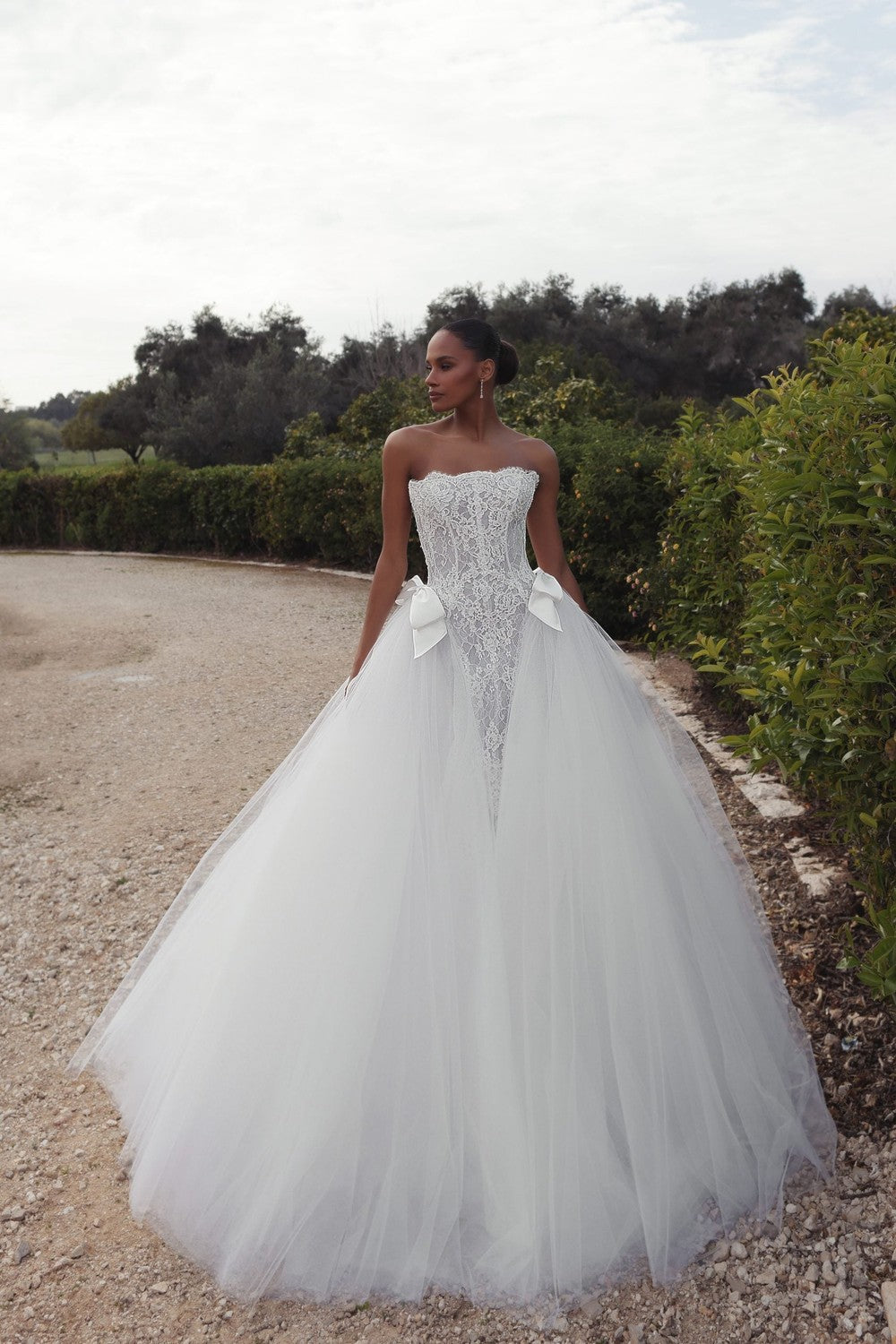 Romantic Lace And Tulle Ball Gown With Bows by Love by Pnina Tornai — image 1 of 2
