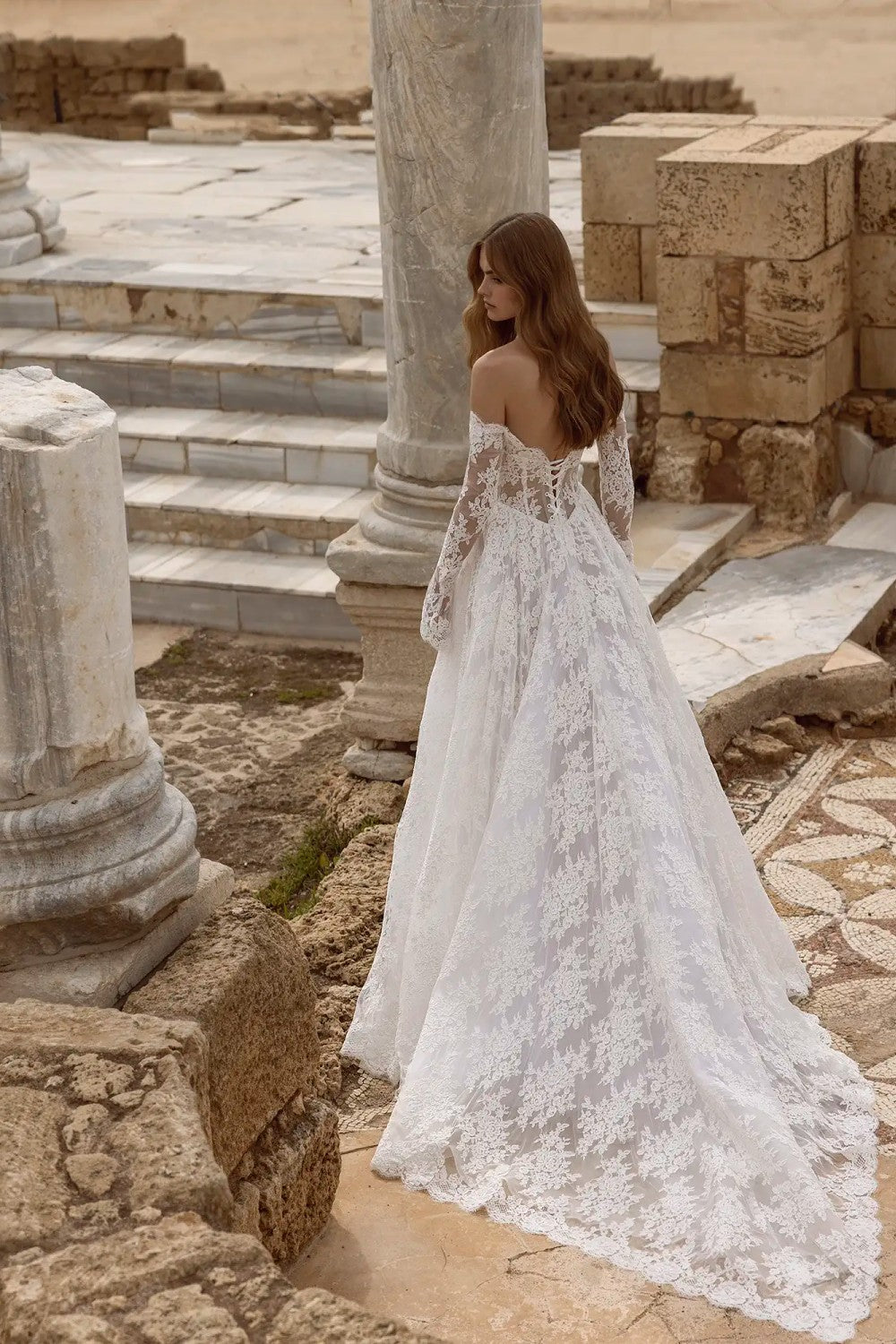 Plus-Size Romantic Off-the-Shoulder Long Sleeve Lace A-Line Gown