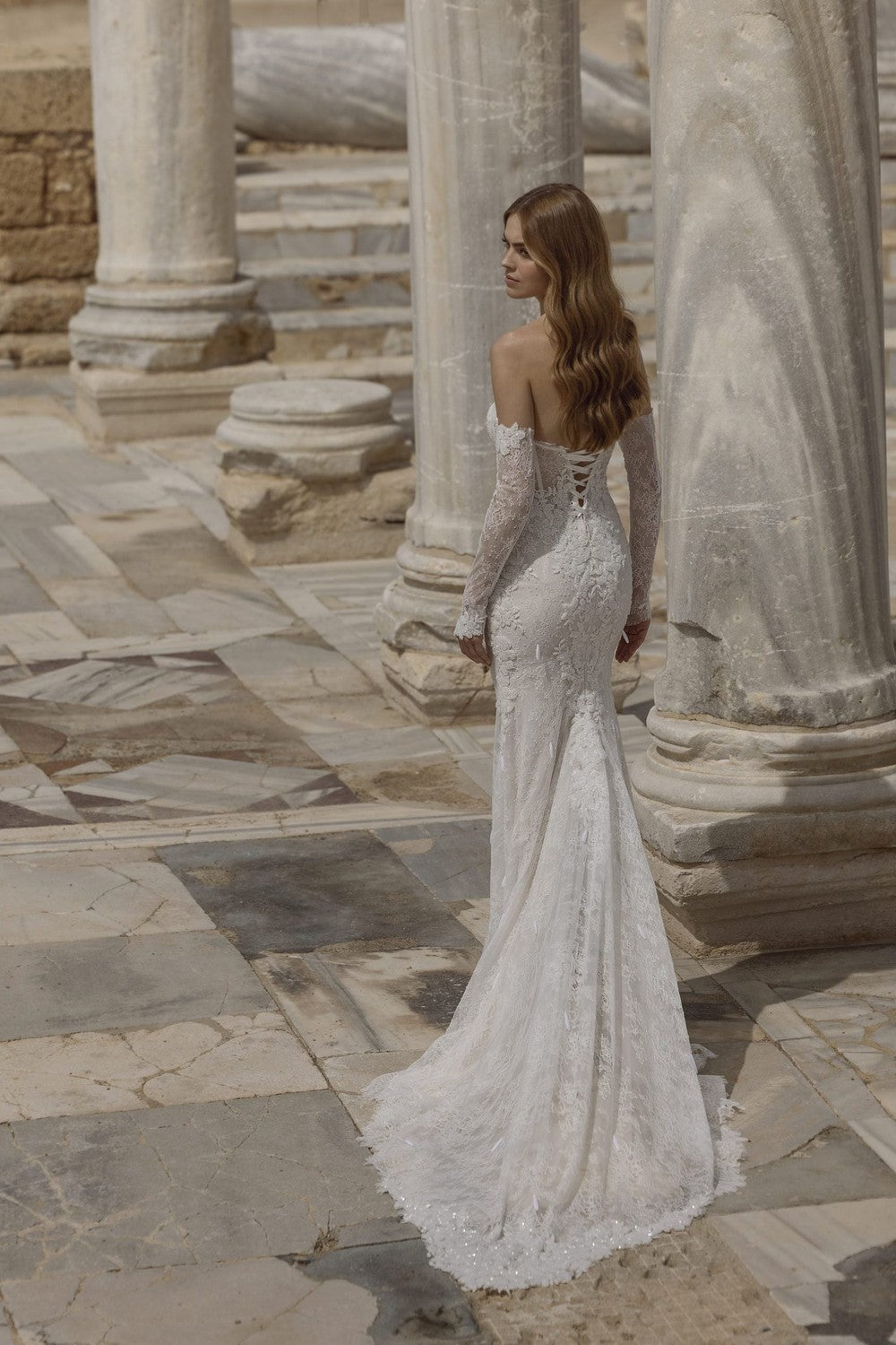 Lace Fit-and-Flare Wedding Dress With Detachable Long Sleeves by Love by Pnina Tornai — image 2 of 2