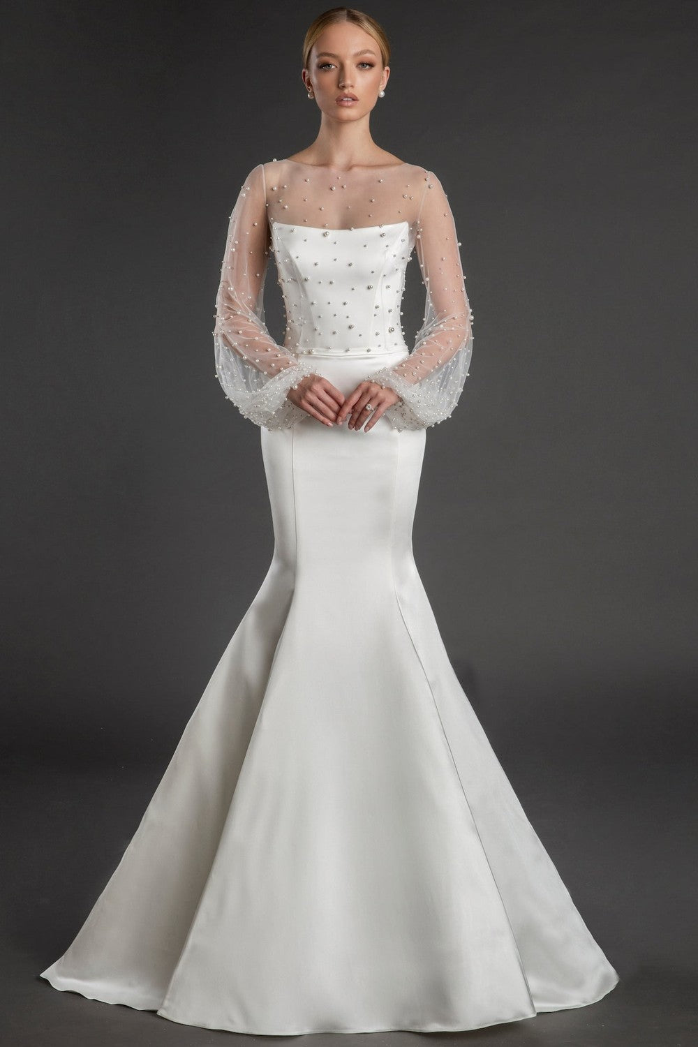 Strapless Stretch Satin Fit-and-Flare Wedding Dress by Love by Pnina Tornai — image 3 of 4
