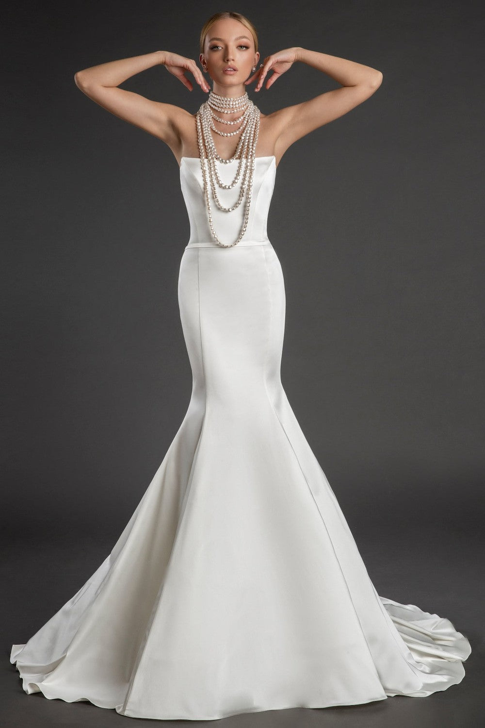 Strapless Stretch Satin Fit-and-Flare Wedding Dress by Love by Pnina Tornai — image 4 of 4