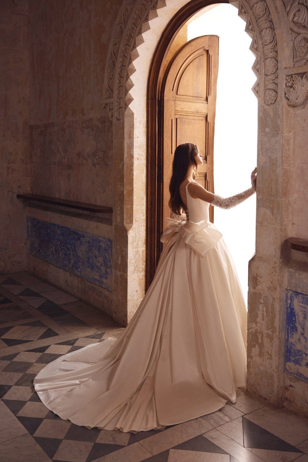 Timeless Basque Waist Satin Ball Gown With Bow by Love by Pnina Tornai — image 2 of 2