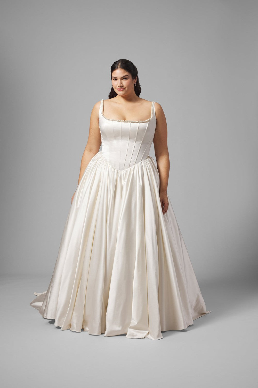 Plus-Size Timeless Basque-Waist Satin Ball Gown With Bow by Love by Pnina Tornai — image 1 of 3