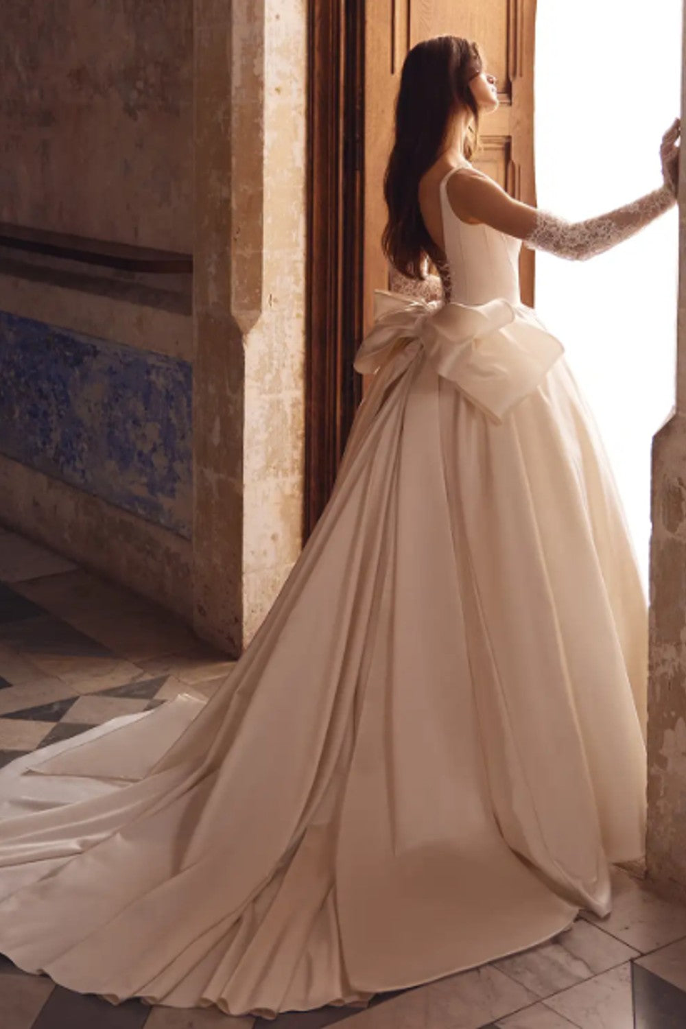 Plus-Size Timeless Basque-Waist Satin Ball Gown With Bow by Love by Pnina Tornai — image 3 of 3