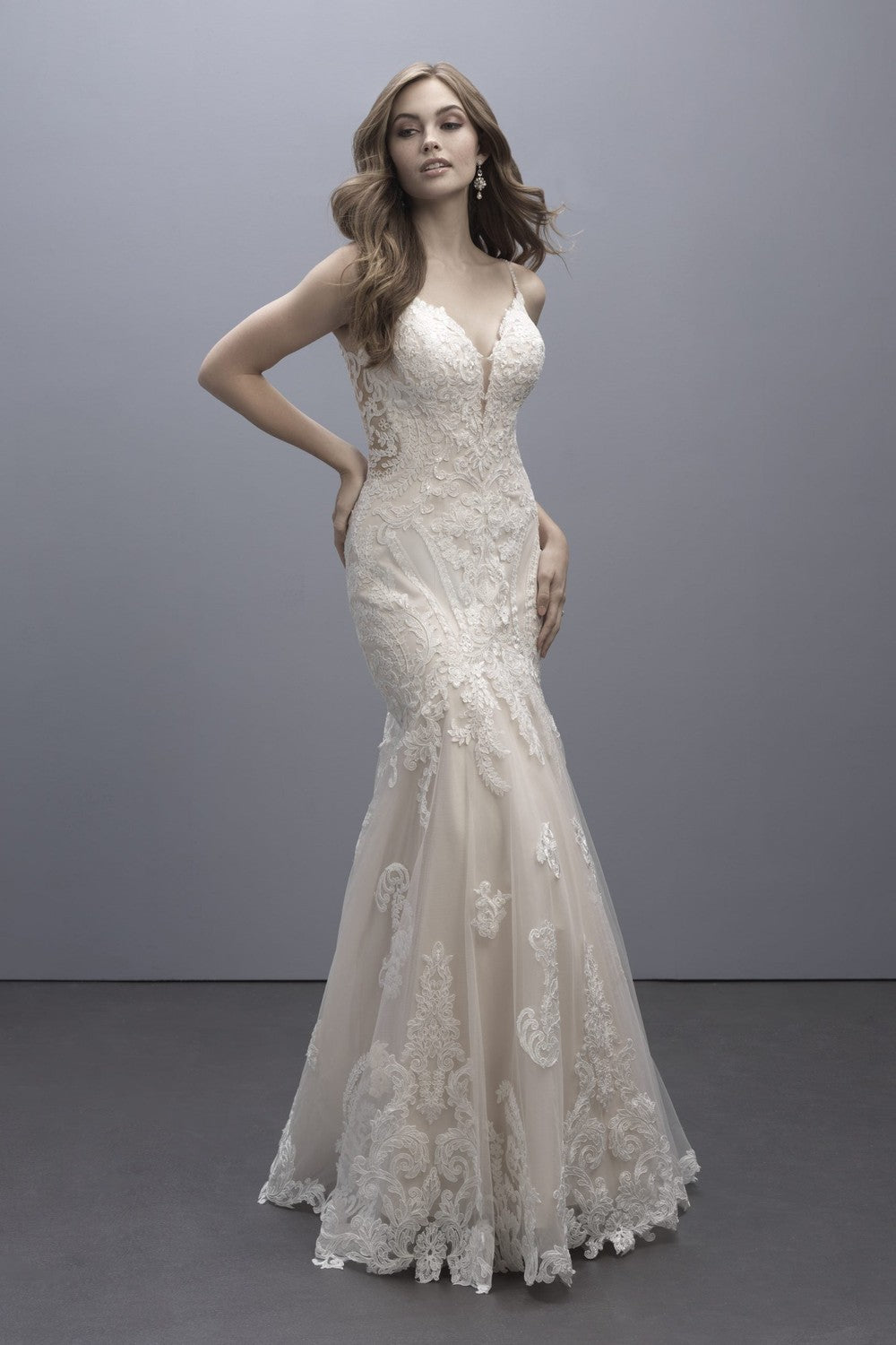Romantic And Elegant V-Neck Lace Fit-and-Flare Wedding Dress by Madison James — image 1 of 2