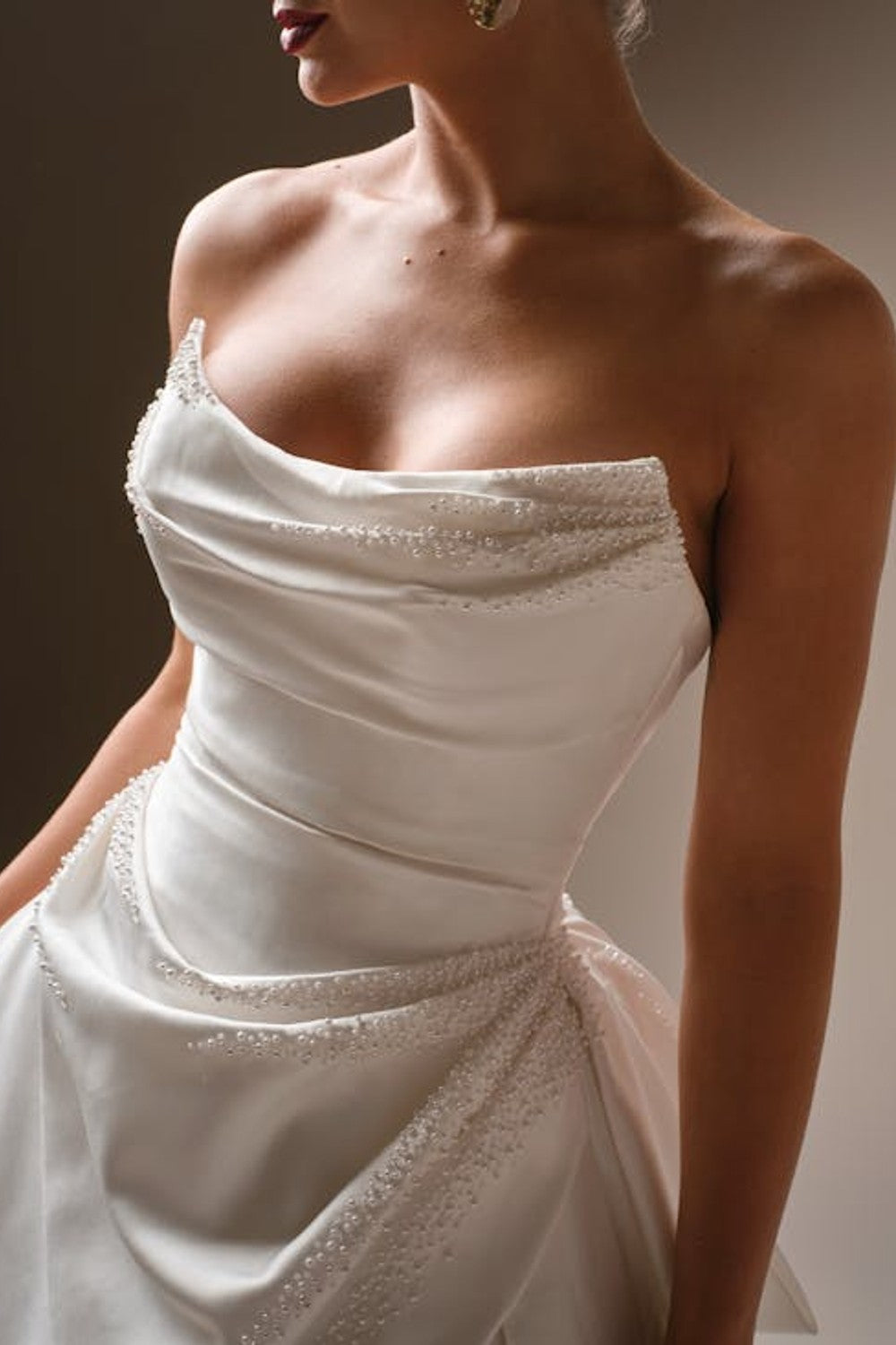 Chic And Modern Pearl-Adorned A-Line Wedding Dress With Buttons And Slit by Maggie Sottero — image 2 of 4