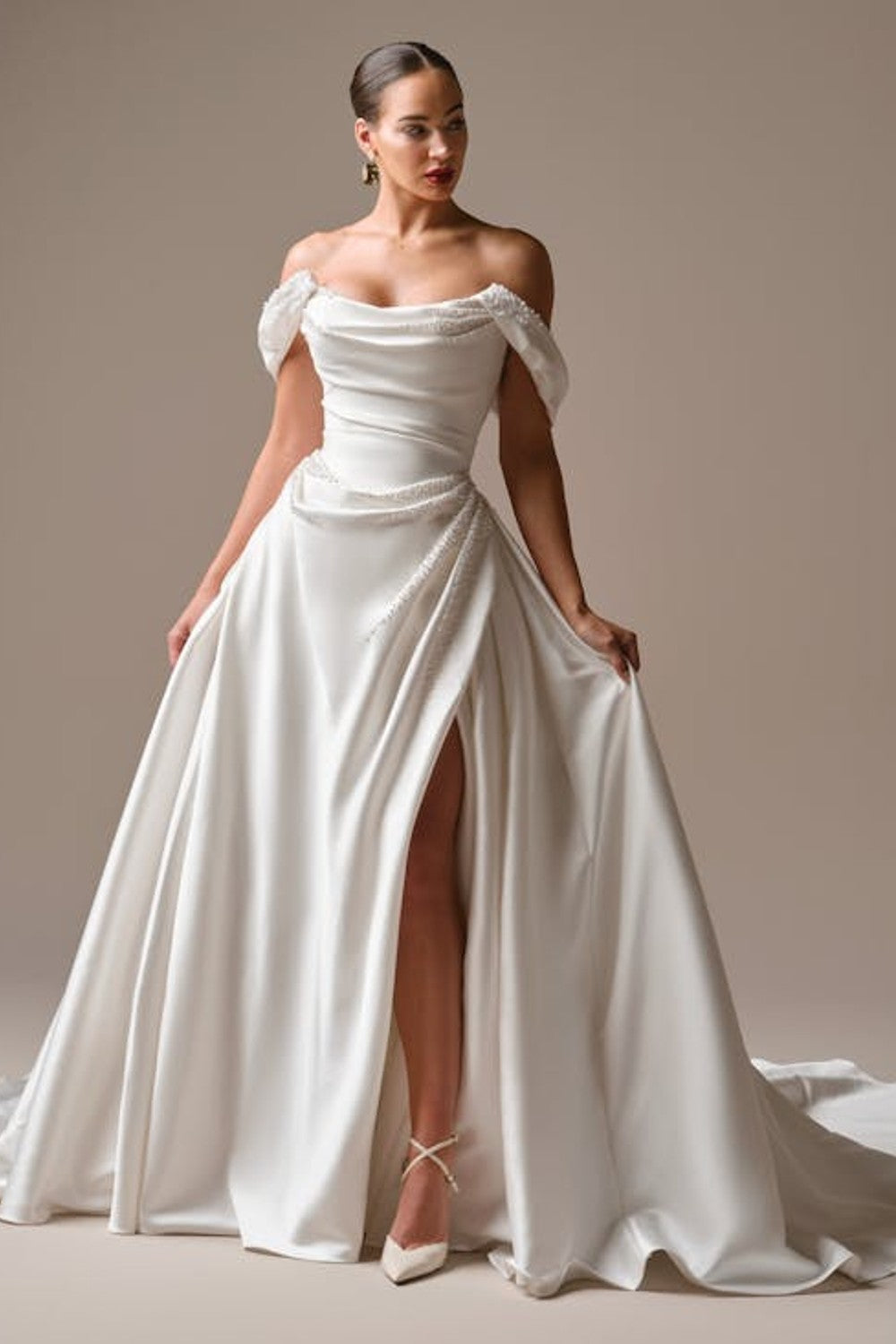 Chic And Modern Pearl-Adorned A-Line Wedding Dress With Buttons And Slit by Maggie Sottero — image 3 of 4
