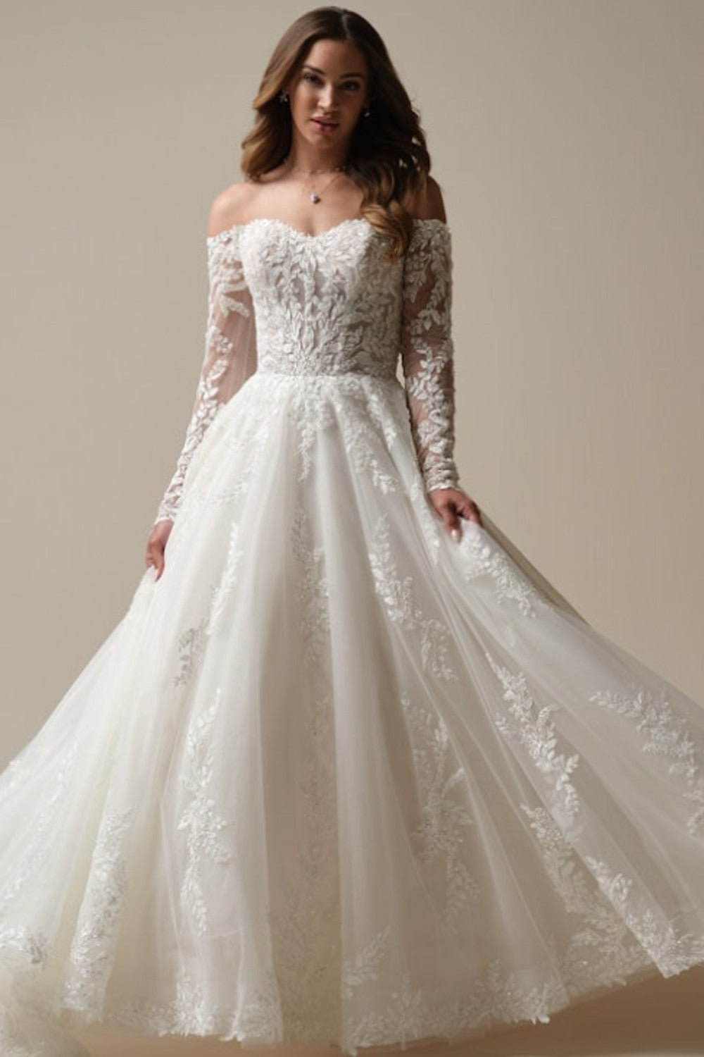 Plus-Size Embellished A-Line Wedding Dress With Off-the-Shoulder Long Sleeves by Maggie Sottero — image 1 of 2