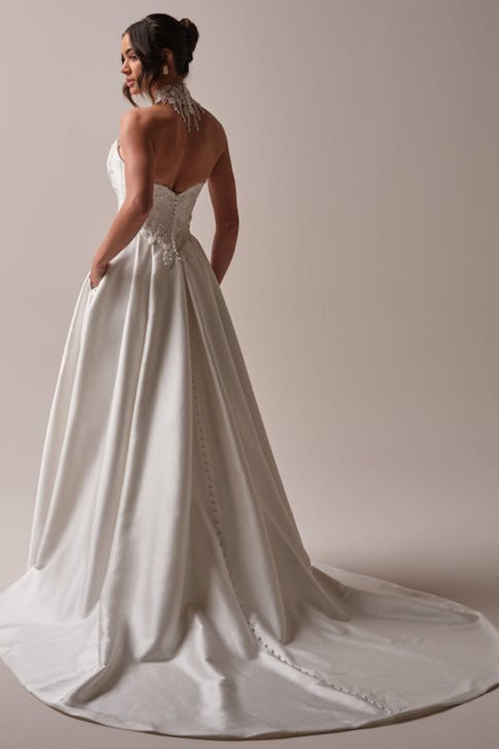 Modern And Elegant Embellished Satin A-Line Wedding Dress With Detachable Accessories by Maggie Sottero — image 4 of 5