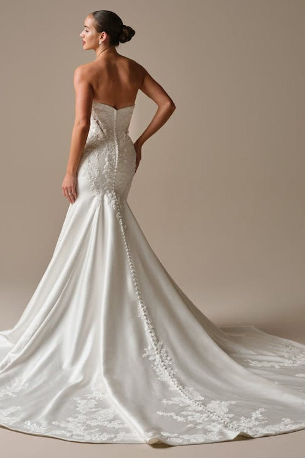 Modern And Romantic Embellished Satin Fit-And-Flare Wedding Dress With Detachable Accessories by Maggie Sottero — image 2 of 5