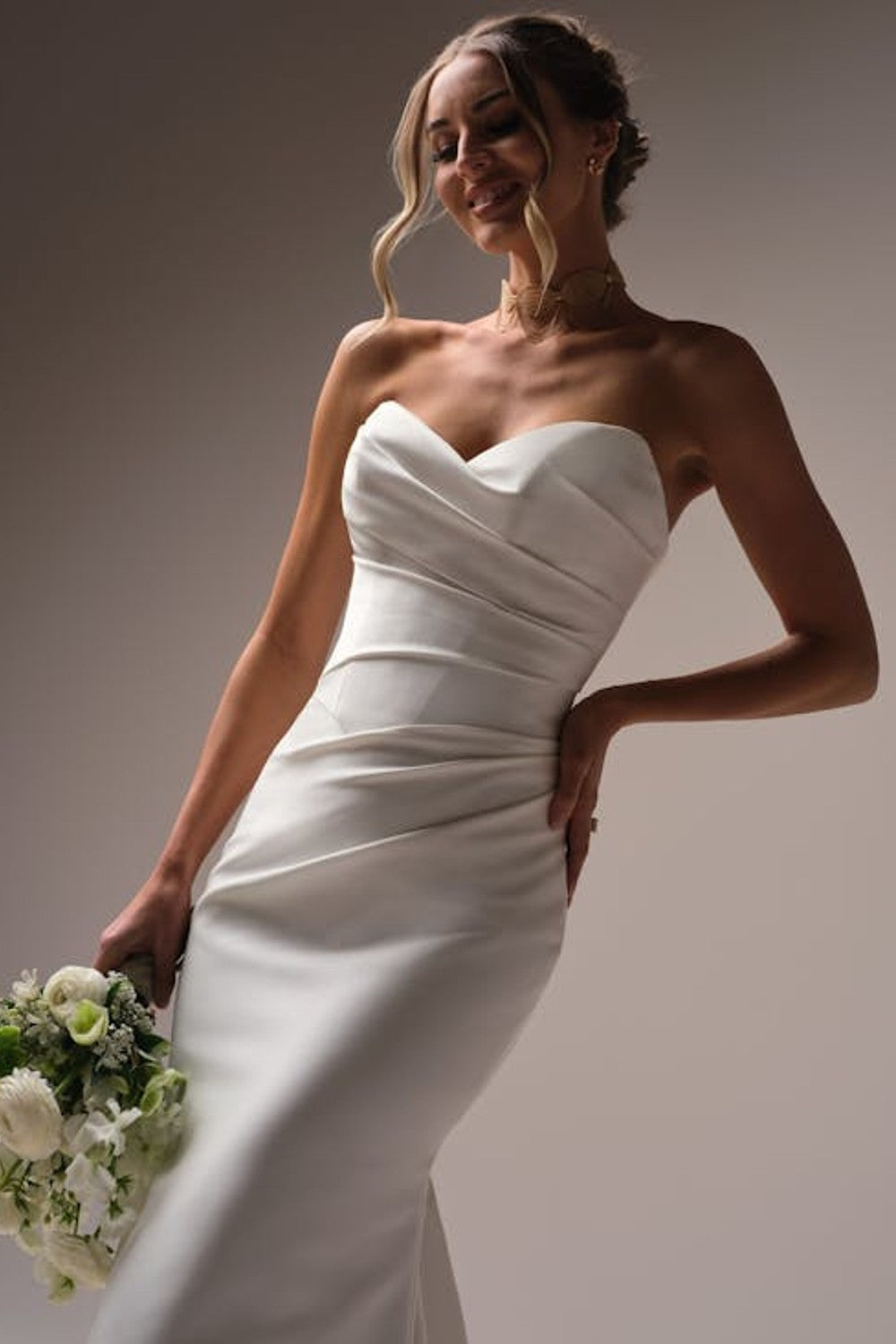 Plus-Size Satin Fit-And-Flare Wedding Dress With Detachable Train by Maggie Sottero — image 2 of 3