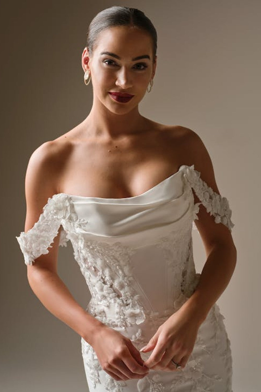 Plus-Size Modern And Romantic Embellished Satin Fit-And-Flare Wedding Dress With Detachable Accessories by Maggie Sottero — image 2 of 5