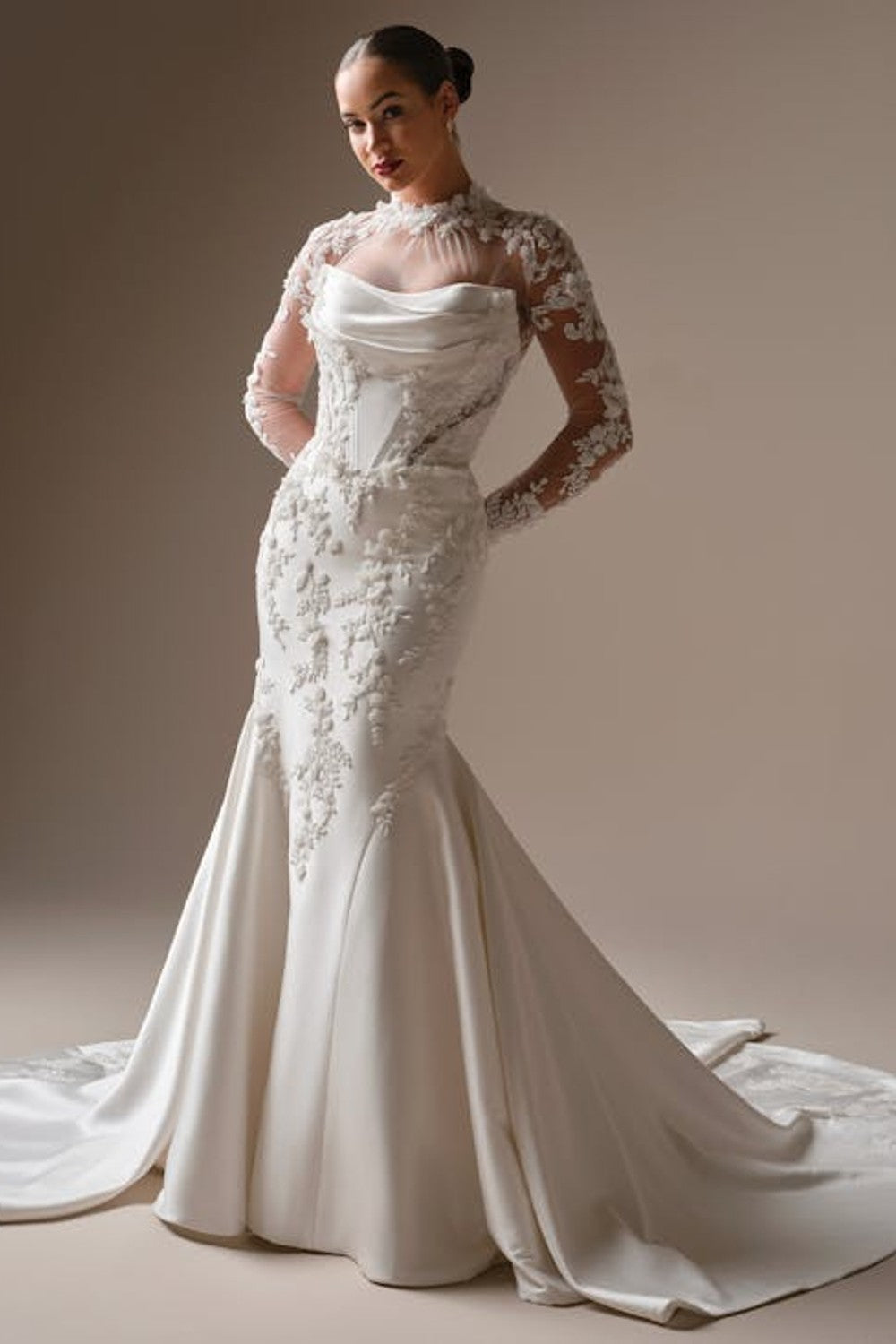 Plus-Size Modern And Romantic Embellished Satin Fit-And-Flare Wedding Dress With Detachable Accessories by Maggie Sottero — image 3 of 5