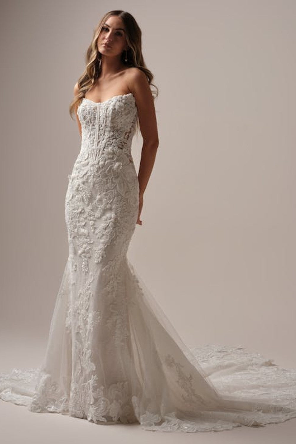 Romantic And Feminine Embellished Lace Fit-And-Flare Wedding Dress With Buttons by Maggie Sottero — image 2 of 3