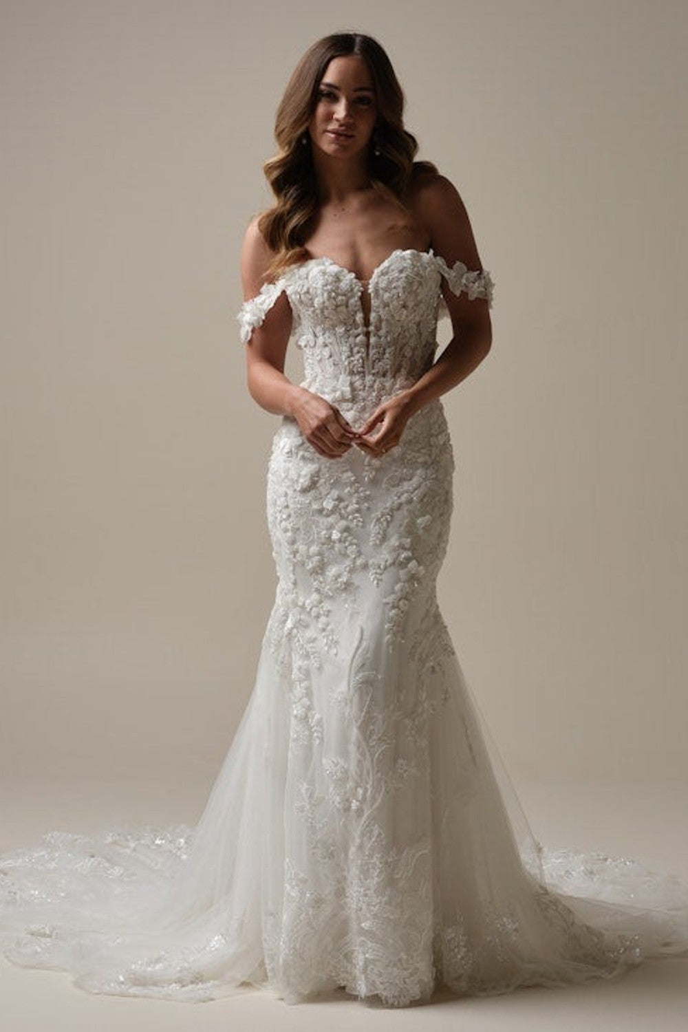 Romantic Off-The-Shoulder Fit-And-Flare Wedding Dress by Maggie Sottero — image 2 of 4