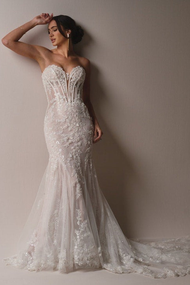 wedding dress with long train Strapless Fit-And-Flare Wedding Dress