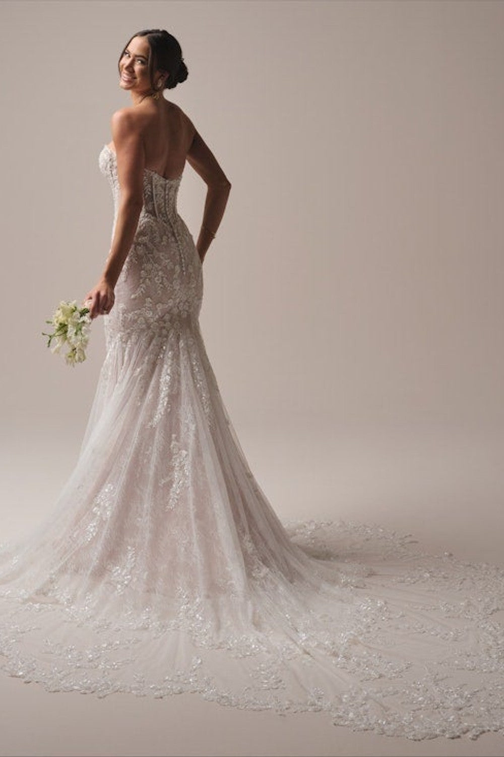 Strapless Embellished Lace Fit-And-Flare Wedding Dress With Long Train by Maggie Sottero — image 2 of 2