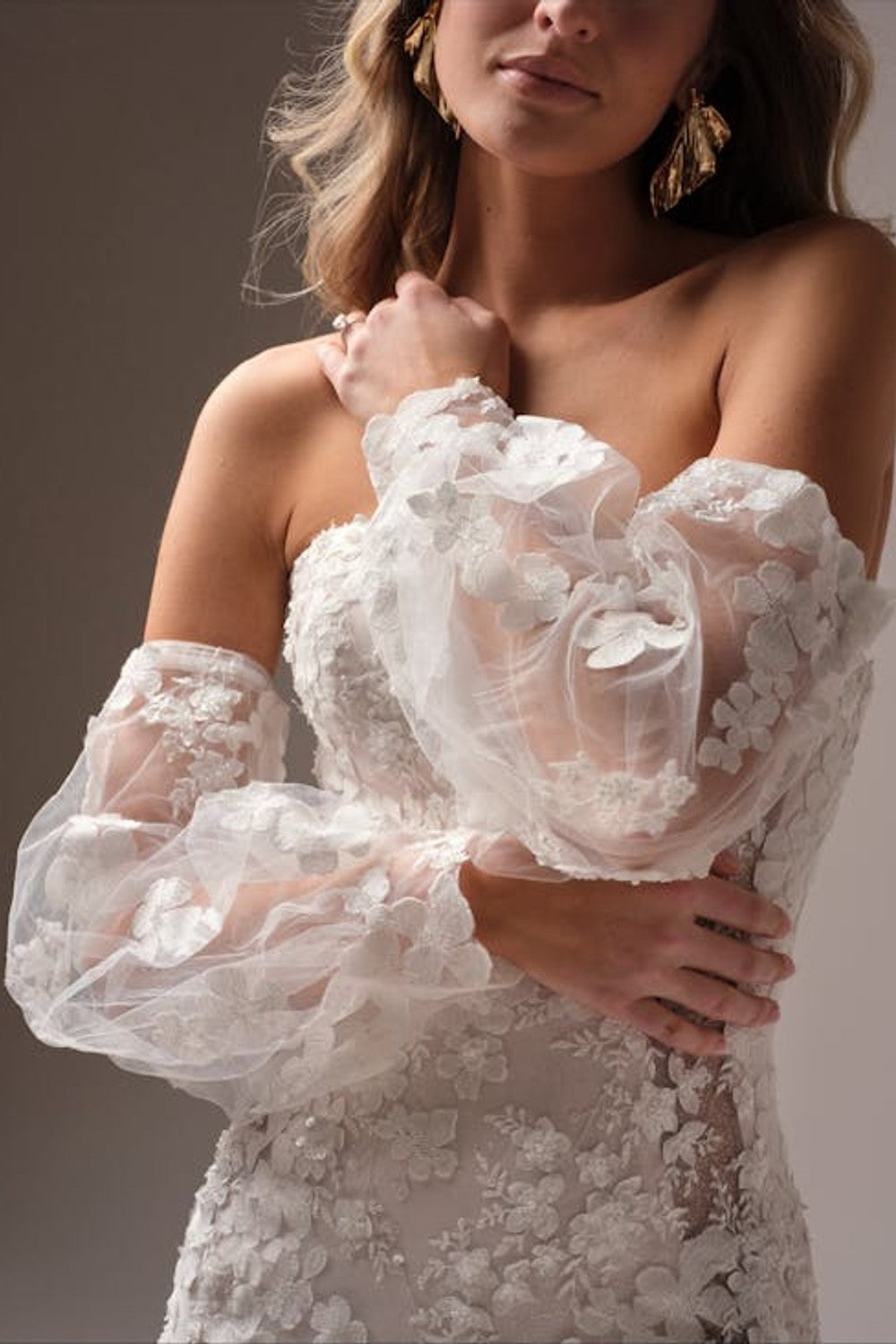 Strapless Floral-Embroidered Fit-And-Flare Wedding Dress With Buttons |  Kleinfeld Bridal