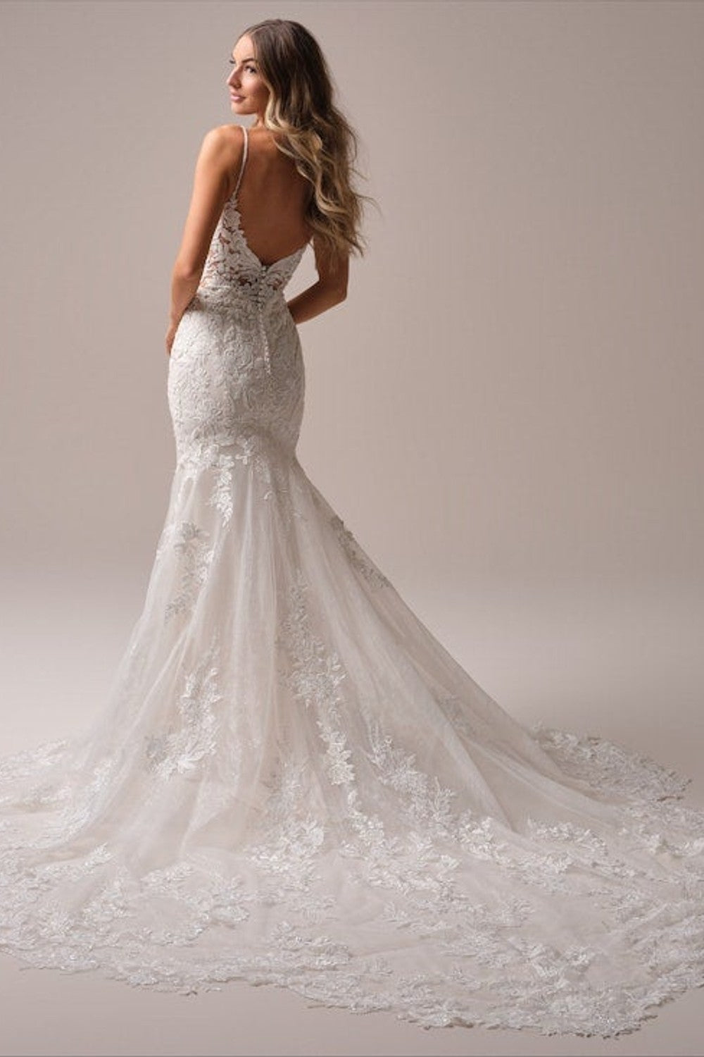 V-Neck Lace Fit-And-Flare Wedding Dress With Open Back And Buttons by Maggie Sottero — image 2 of 2