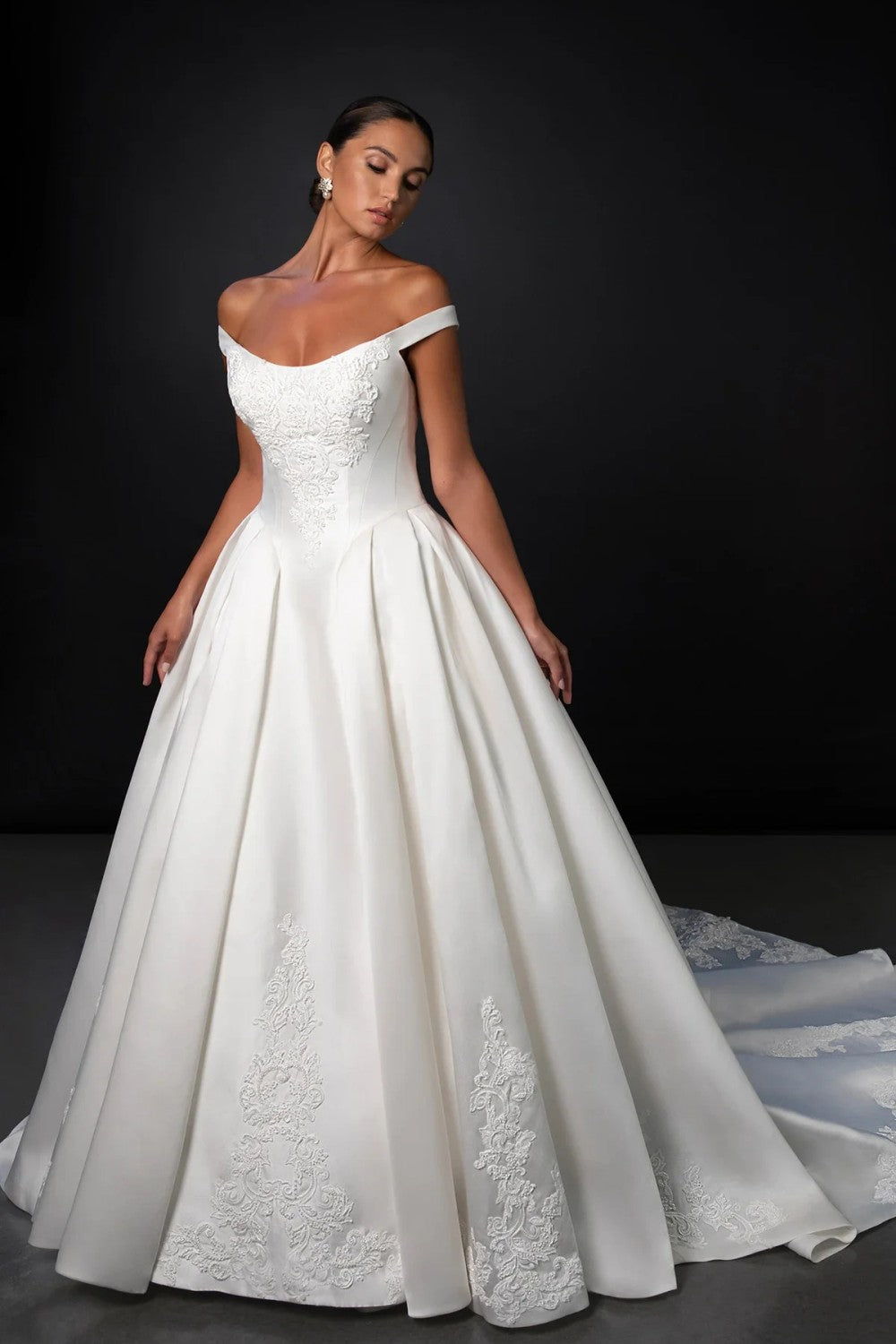 Classic And Regal Off-The-Shoulder Silk Ball Gown With Buttons by Martina Liana — image 1 of 3