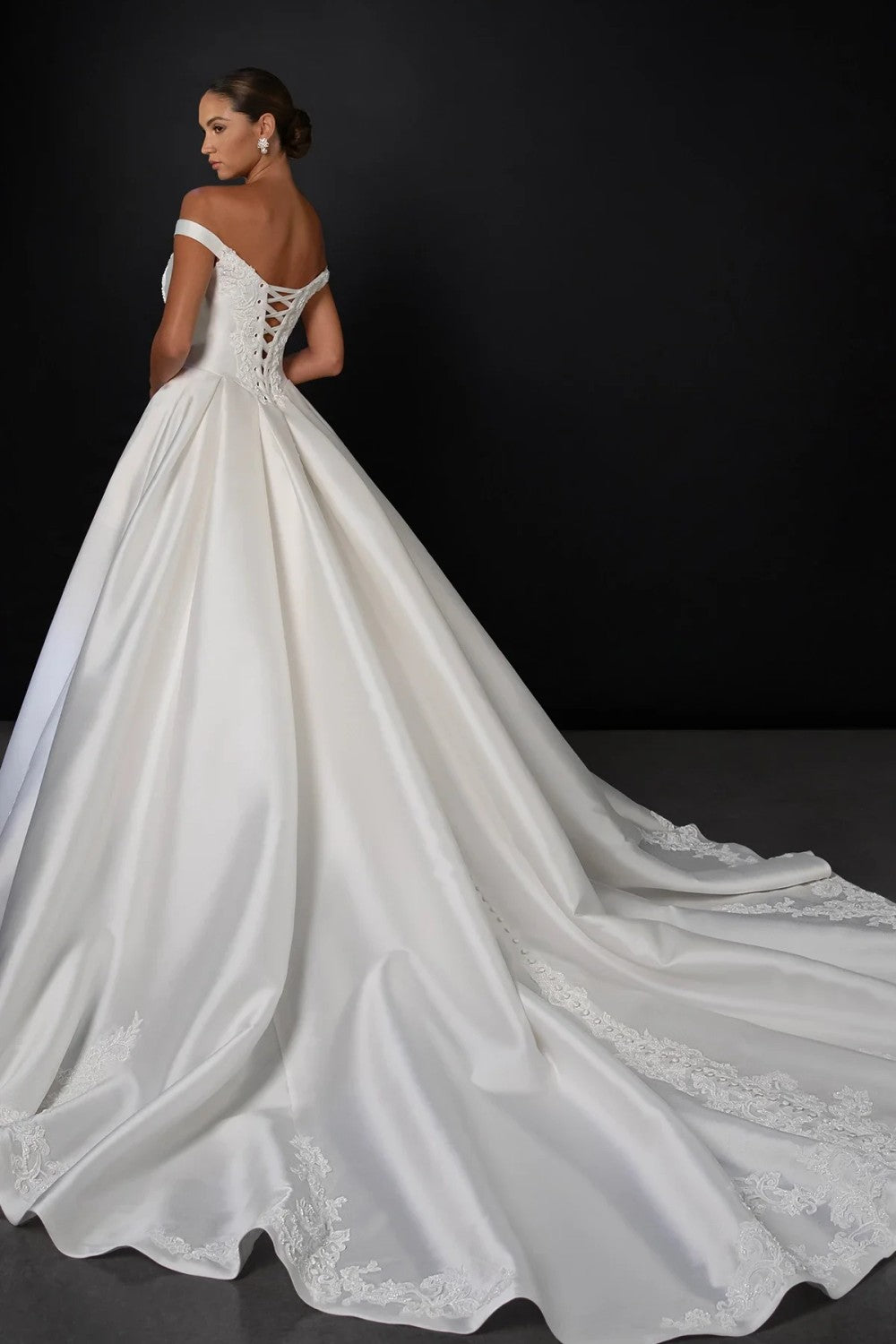 Classic And Regal Off-The-Shoulder Silk Ball Gown With Buttons by Martina Liana — image 3 of 3
