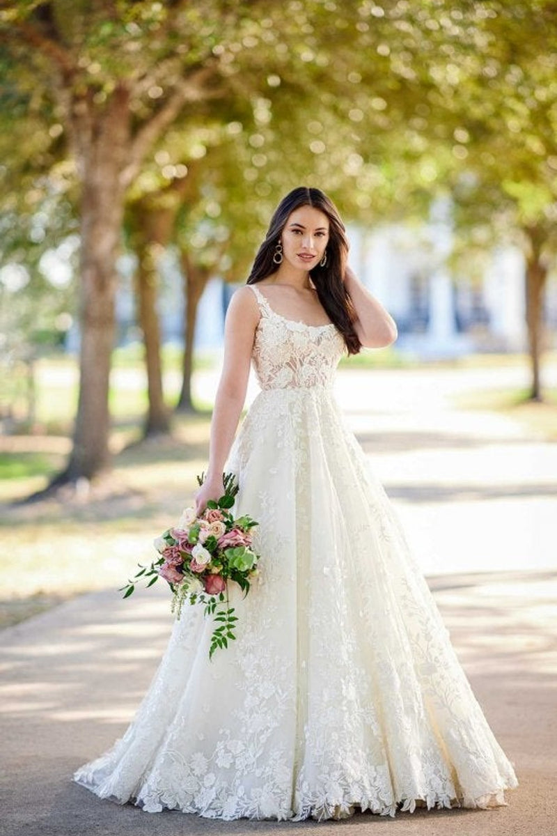 Lace Tulle A-Line Gown with Square Neck| Kleinfeld Bridal