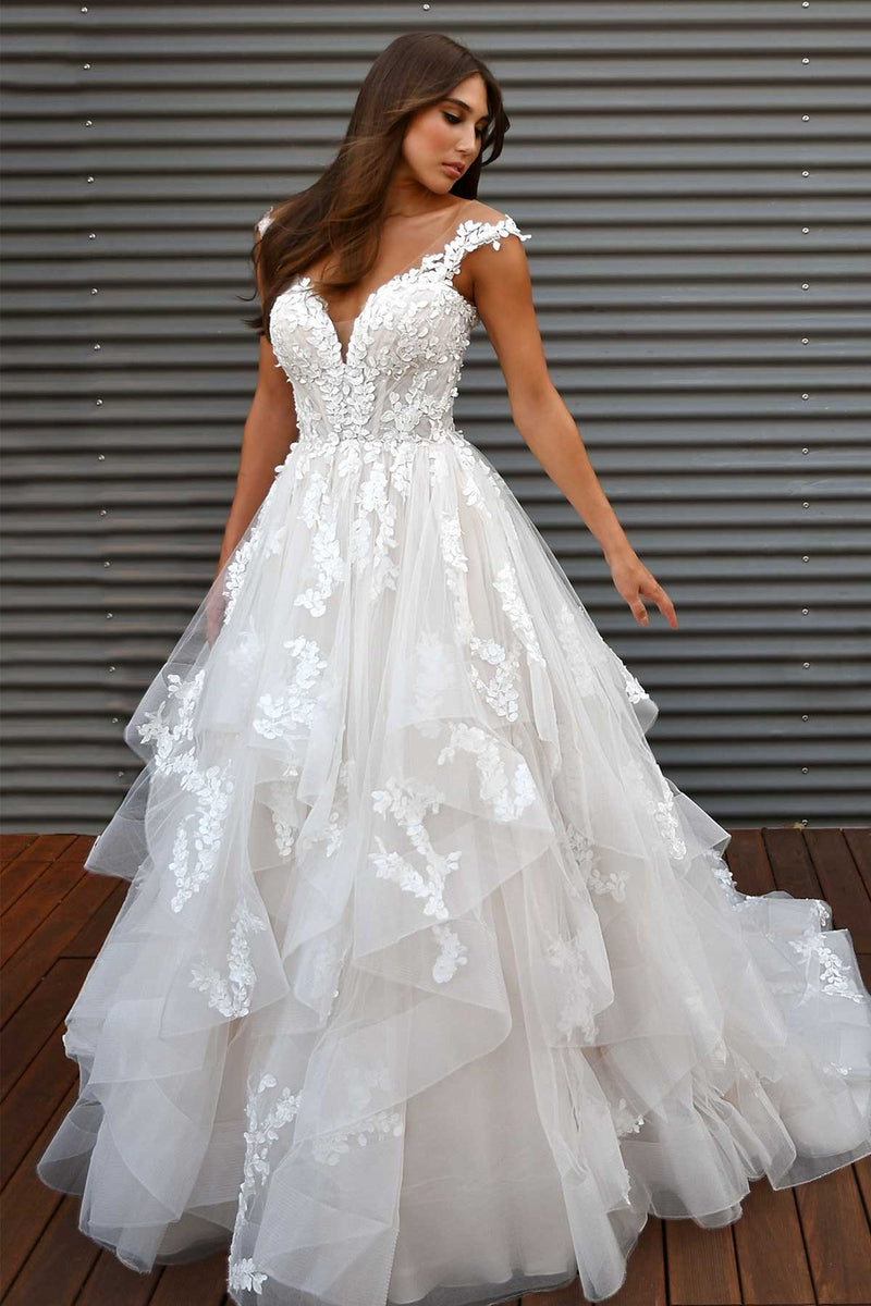 knee length dresses for ladies Layered Mermaid Lace Wedding Dress CD856W – Sparkly Gowns main image 0