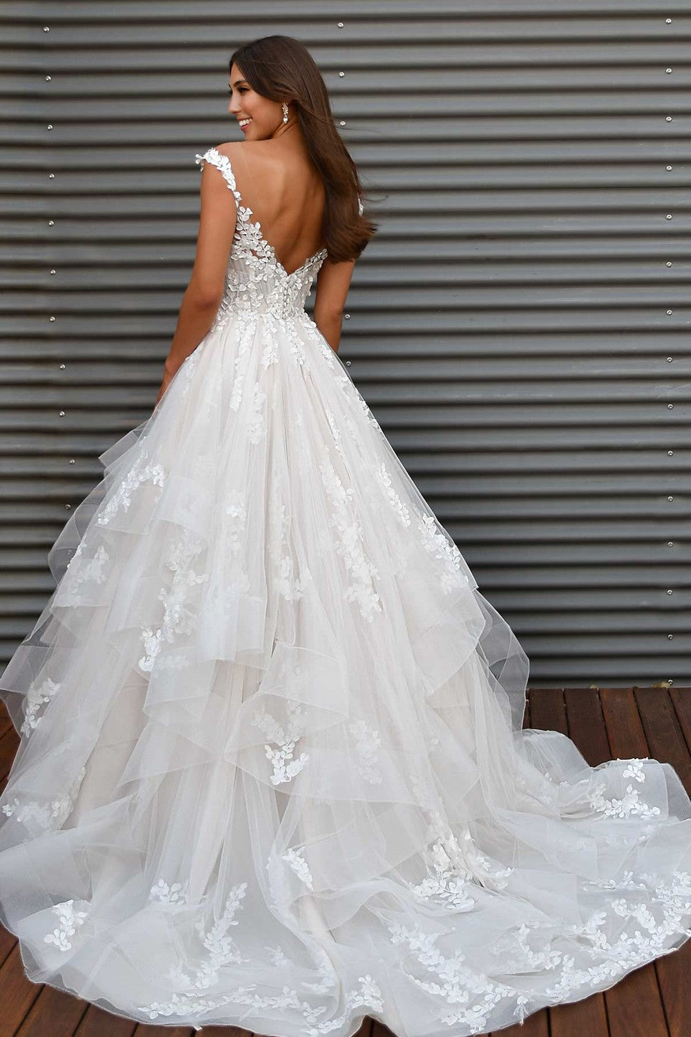 Plus-Size Lace Ball Gown Wedding Dress With Layered Skirt by Martina Liana — image 2 of 2