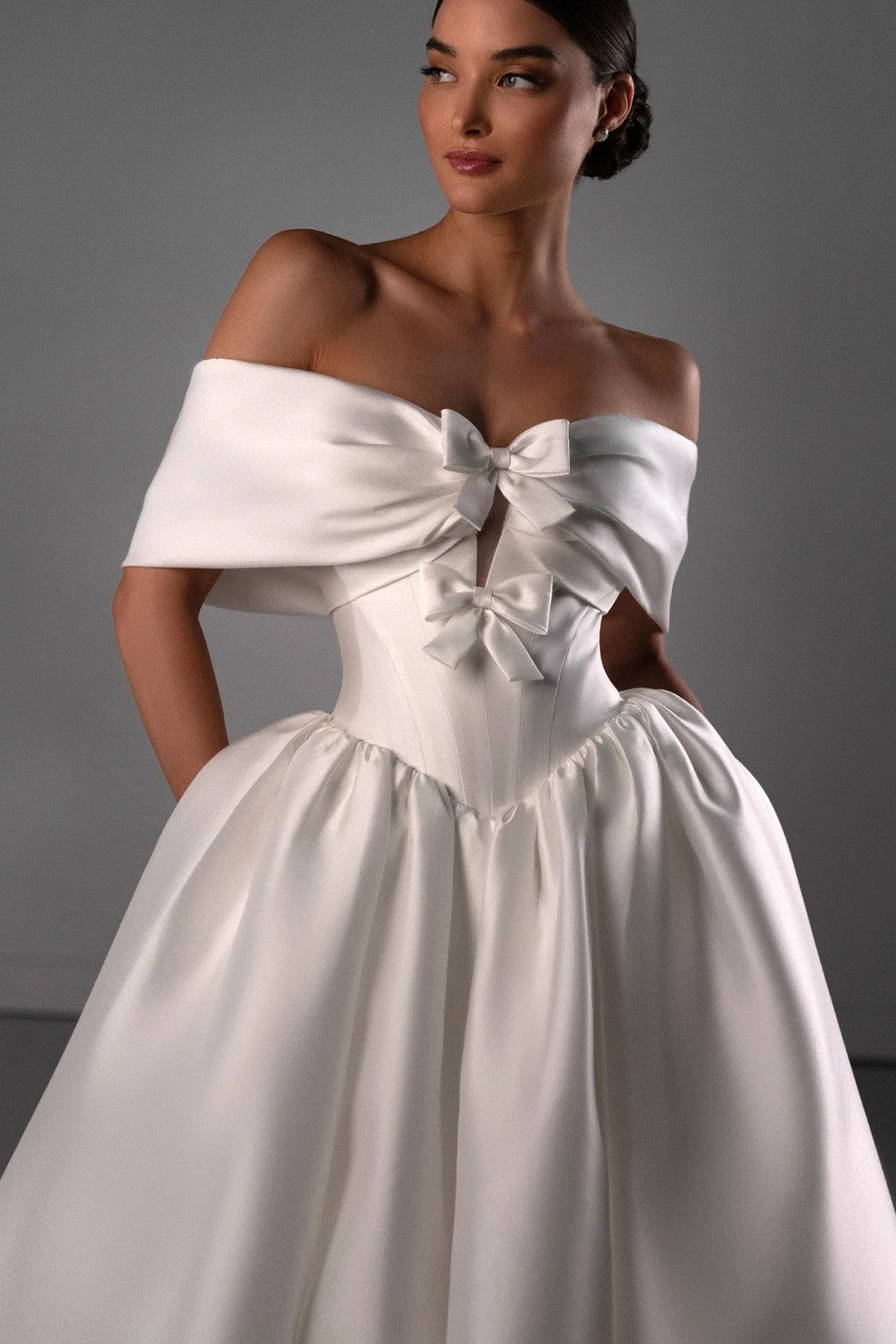 Chic And Classic Off-The-Shoulder Silk Ball Gown With Bows by Martina Liana Luxe — image 2 of 3