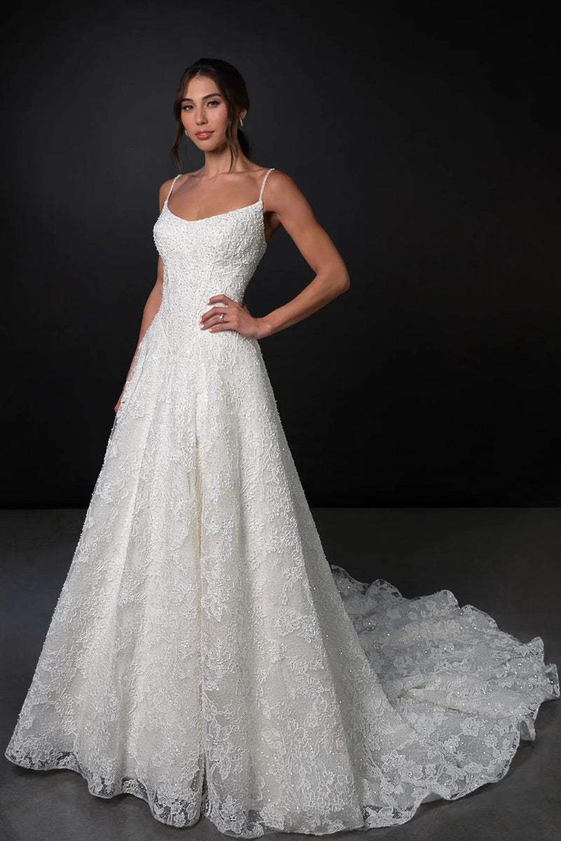 Romantic And Glamorous Beaded Basque-Waist A-Line Wedding Dress