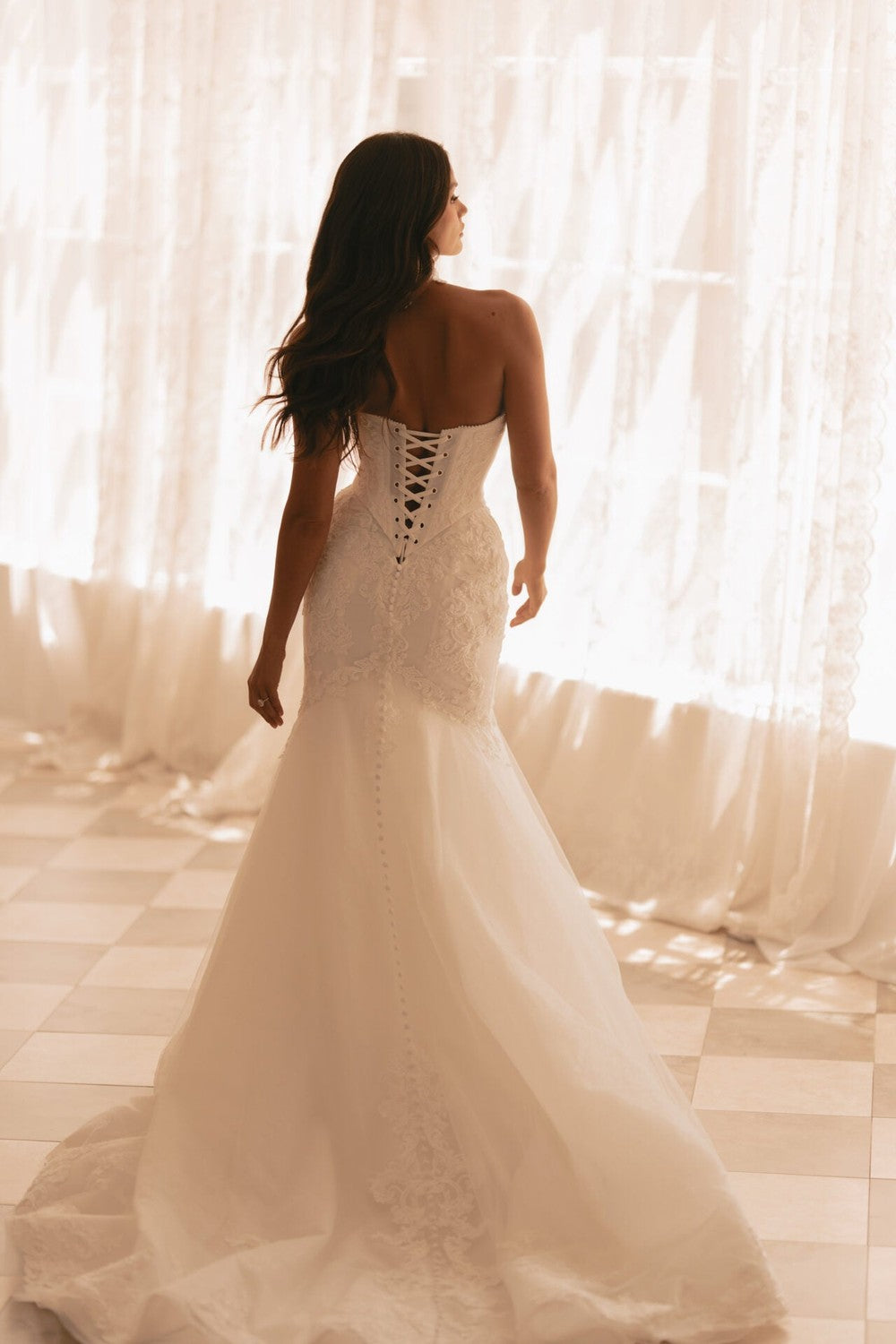 Sparkly Lace Two-Piece Fit-And-Flare Wedding Dress With Buttons