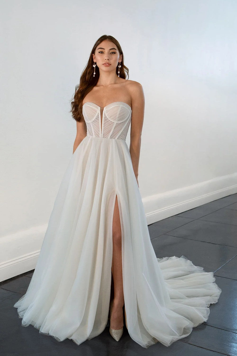 Strapless Tulle A-Line Wedding Dress With Detachable Puff Sleeves by Martina Liana — image 2 of 3