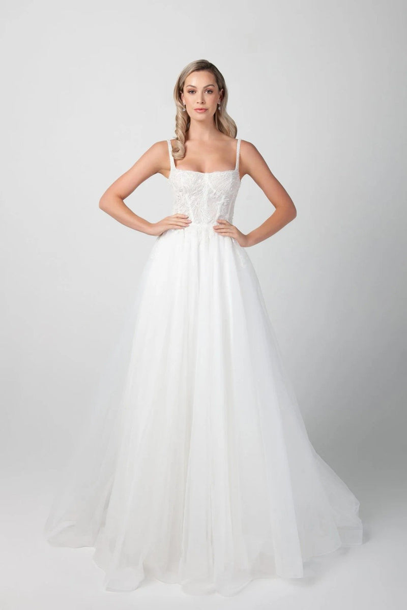 Chic Beaded Tulle A-Line Wedding Dress