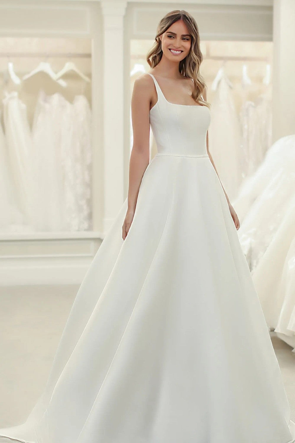 Simple And Classic Square-Neck Ball Gown by Michelle Roth