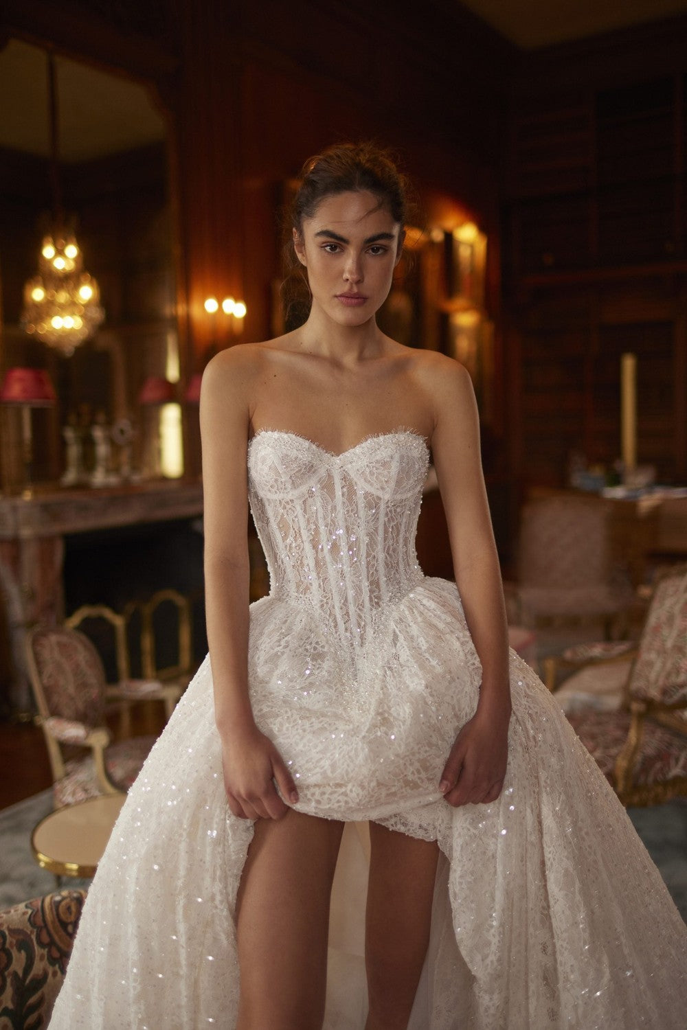 Chic And Feminine Embellished Lace Basque-Waist Ball Gown by Netta BenShabu Elite Couture — image 1 of 2