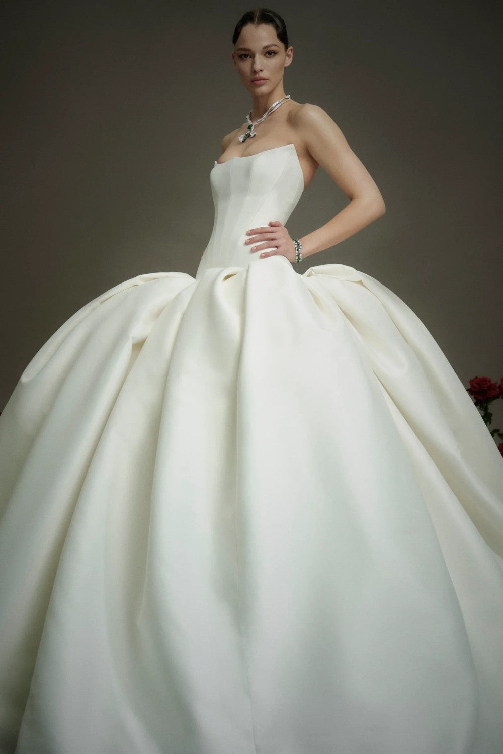 Dramatic And Elegant Drop-Waist Silk Ball Gown by Nicole + Felicia — image 2 of 3