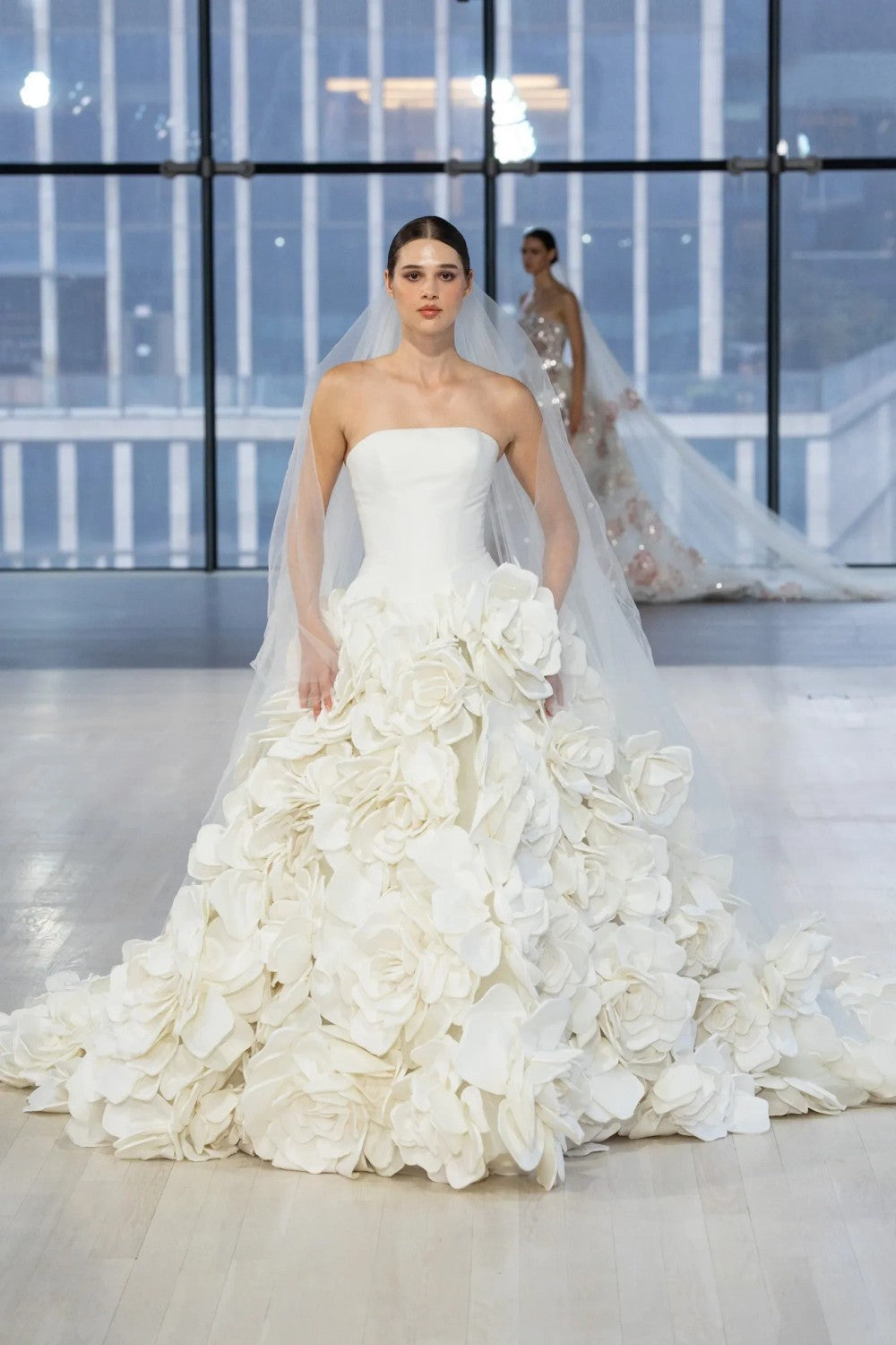 Sculpted Floral Ball Gown by Nicole + Felicia — image 1 of 3