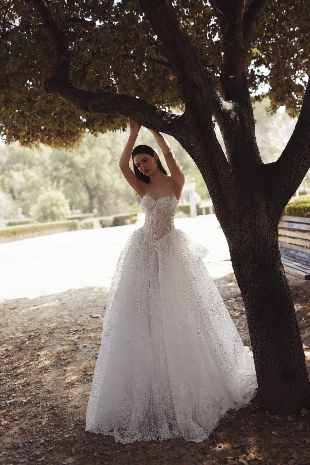 Pearl-Embellished Lace Basque-Waist Ball Gown by Love by Pnina Tornai — image 1 of 3
