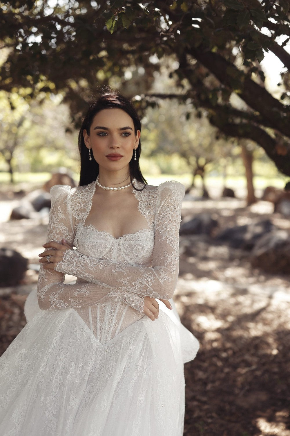 Pearl-Embellished Lace Basque-Waist Ball Gown by Love by Pnina Tornai — image 2 of 3