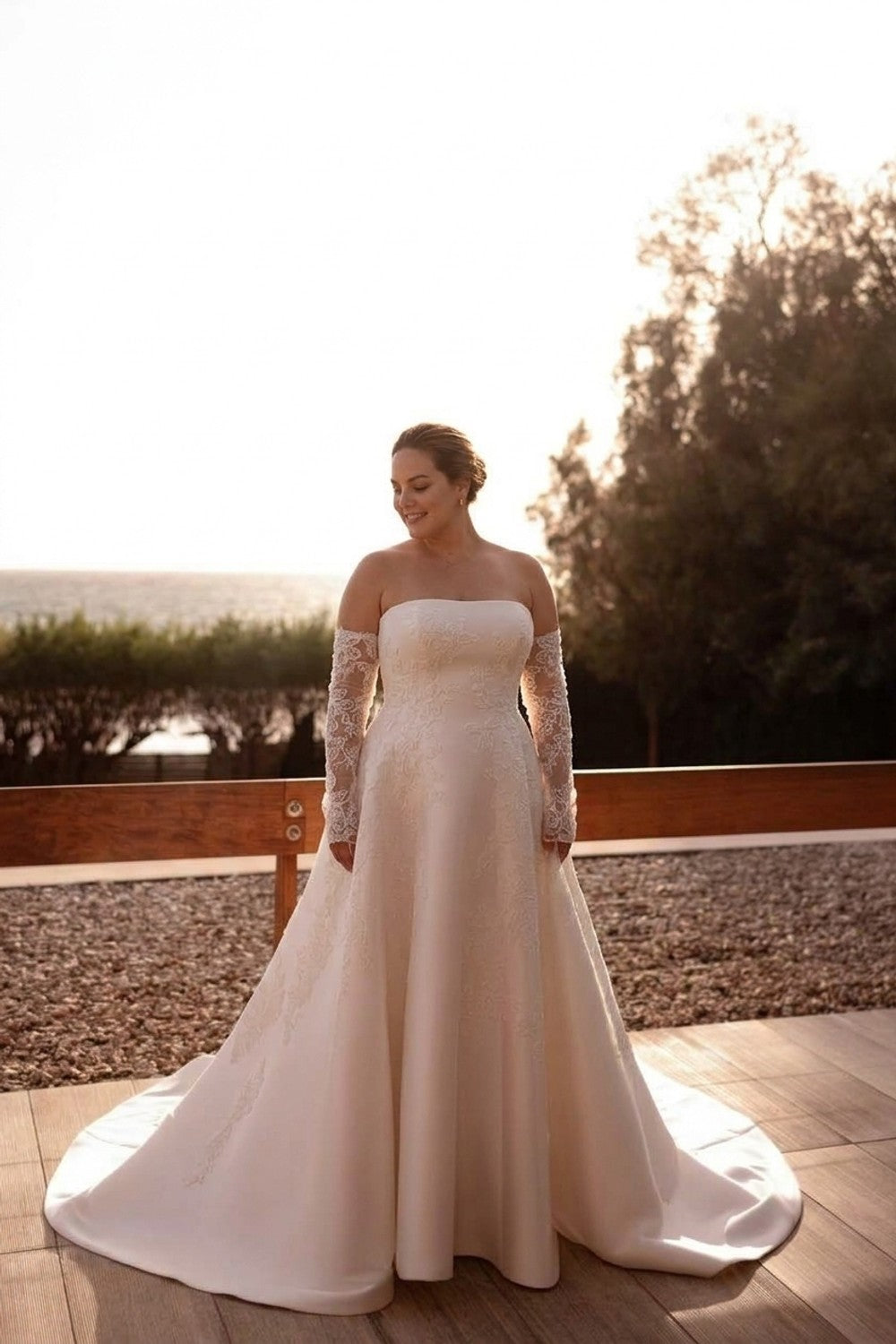 Plus-Size Elegant Beaded Lace A-Line Wedding Dress — plus-size render
